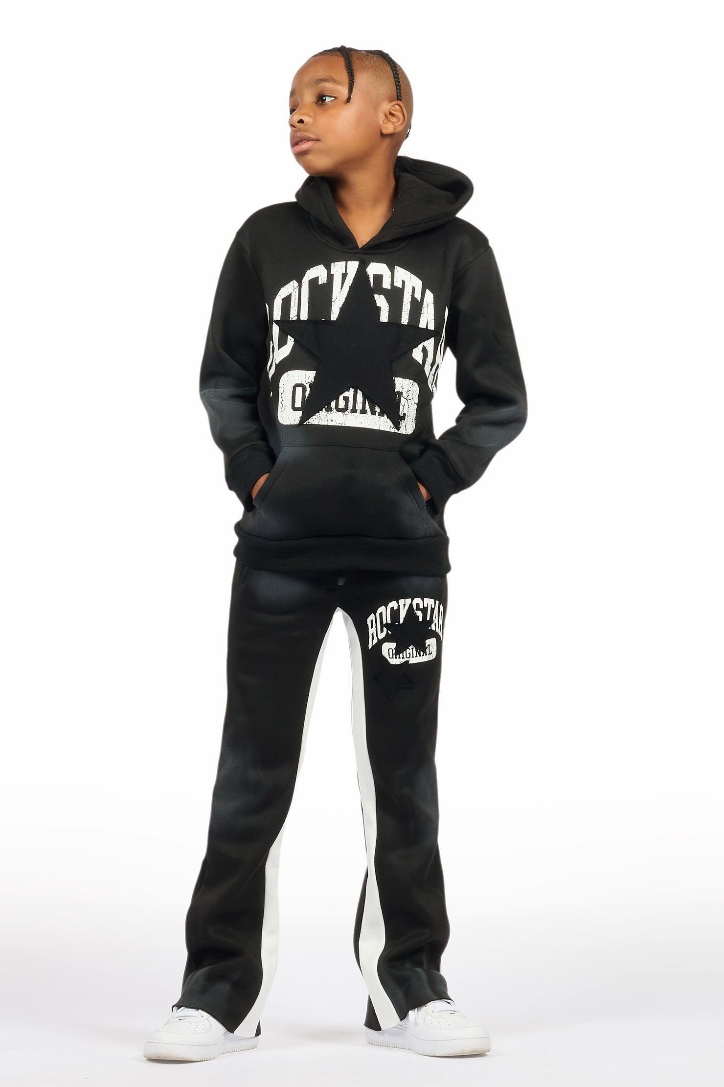 Boys Mallor Black/White Stacked Hoodie Track Set