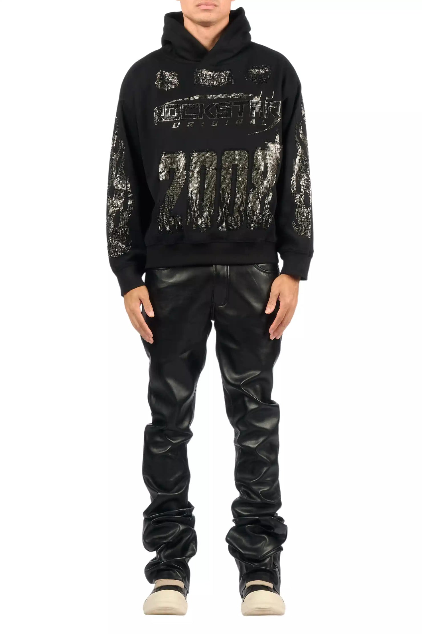 Ricky Black Super Stacked Faux Leather Pant