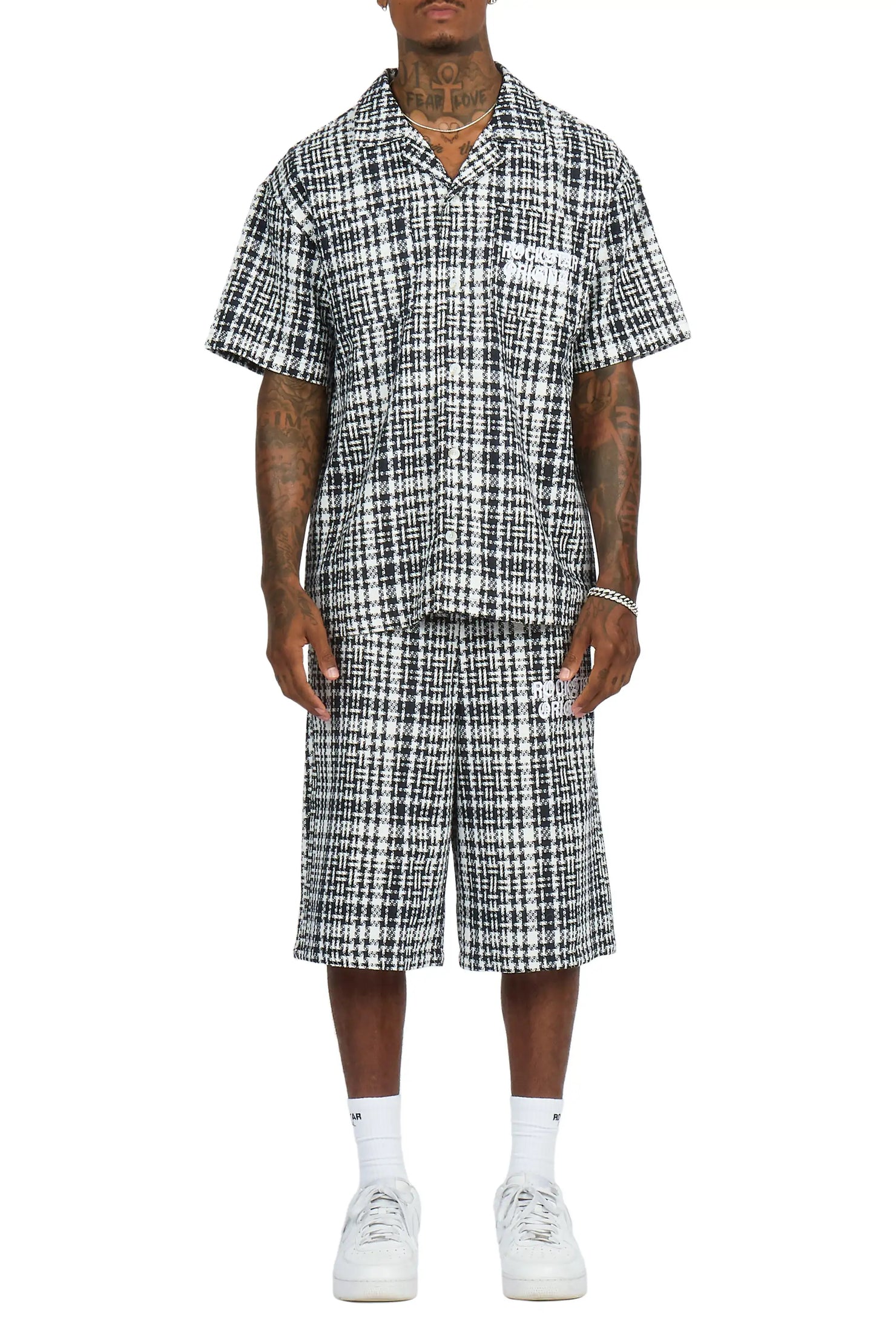 Kashton Black Button Down Shirt/Jort Set