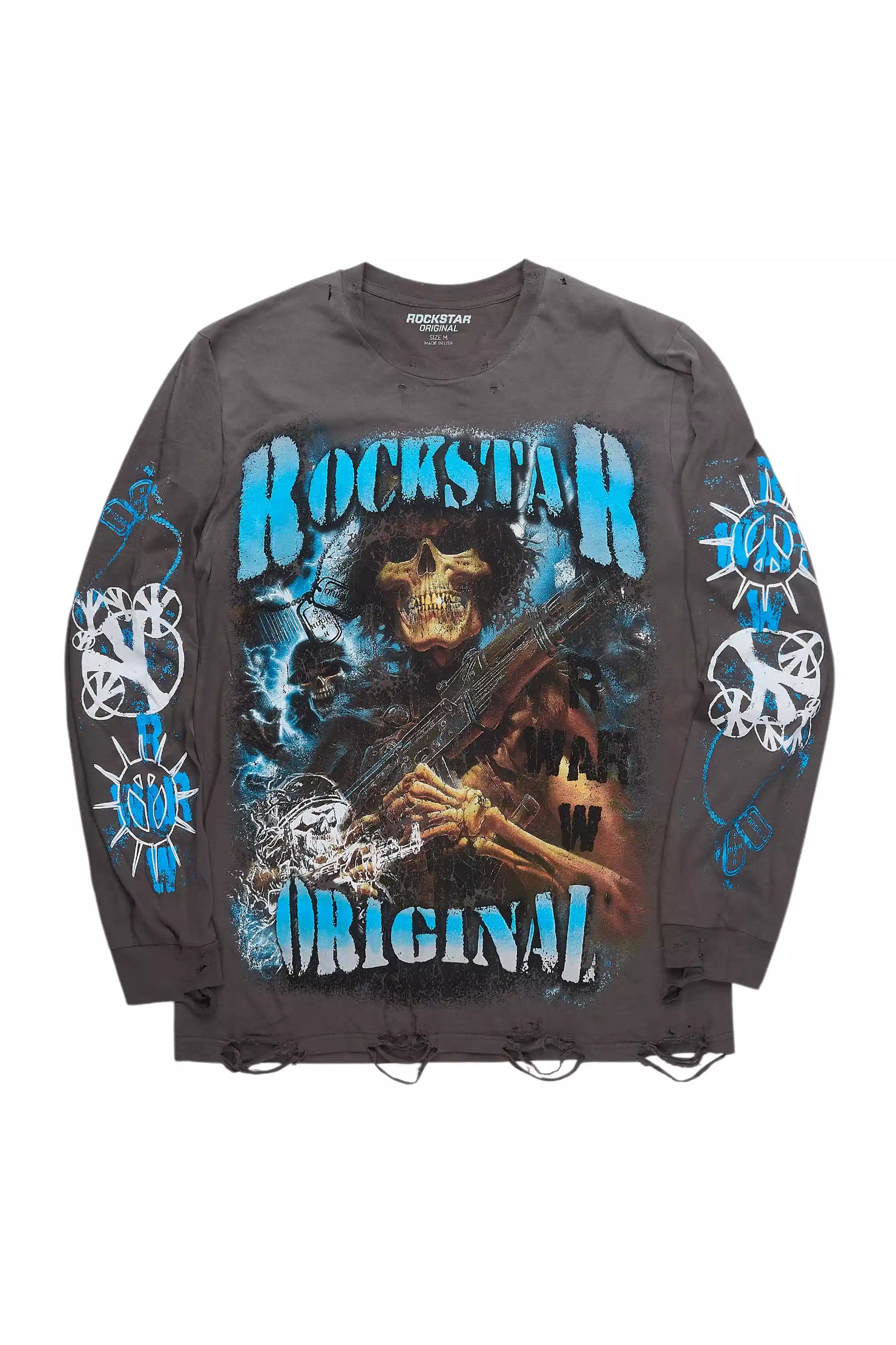 Zare Charcoal/Blue Long Sleeve Graphic T-Shirt