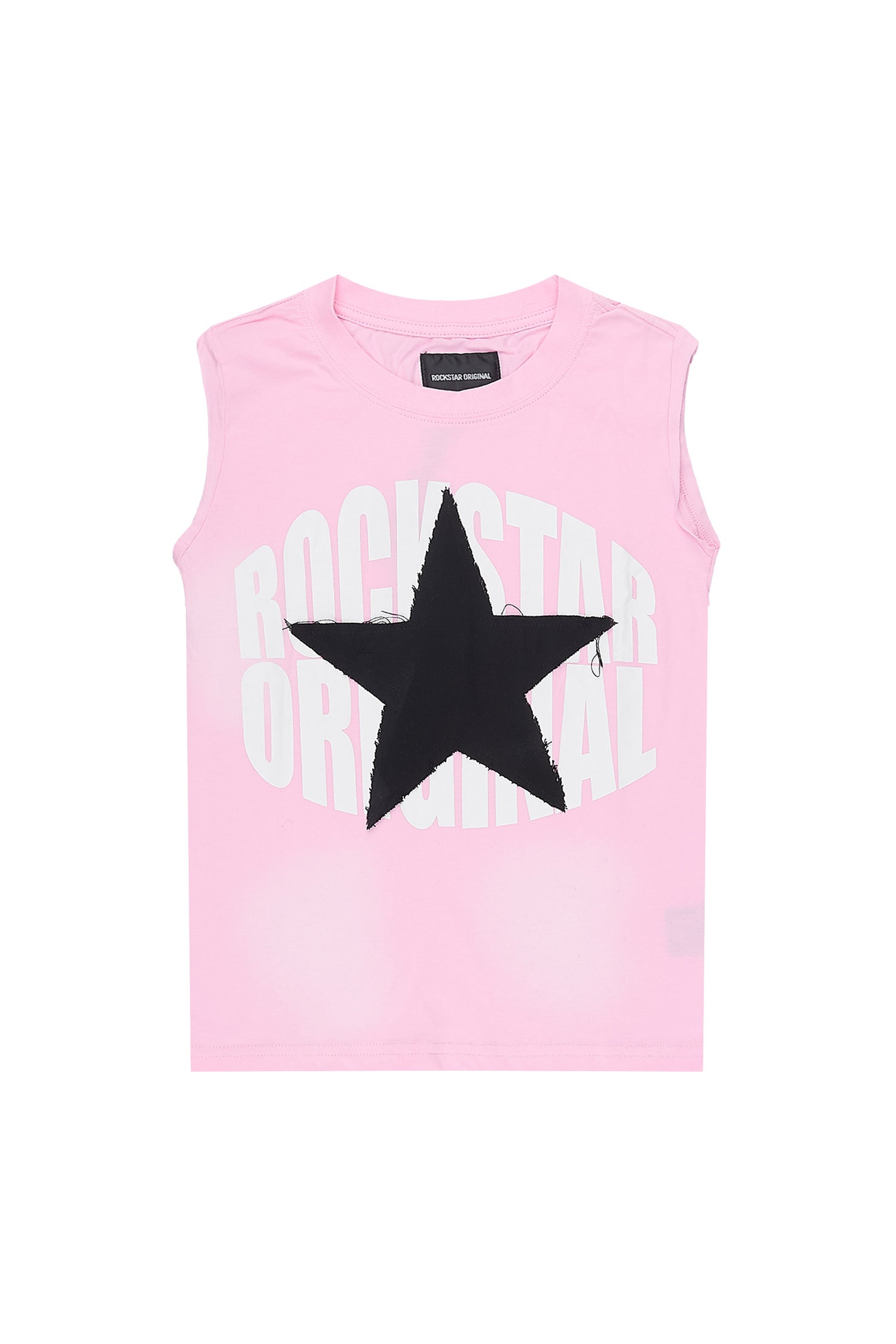 Girls Khaly Light Pink/Black Cut Off Graphic T-Shirt with Patch