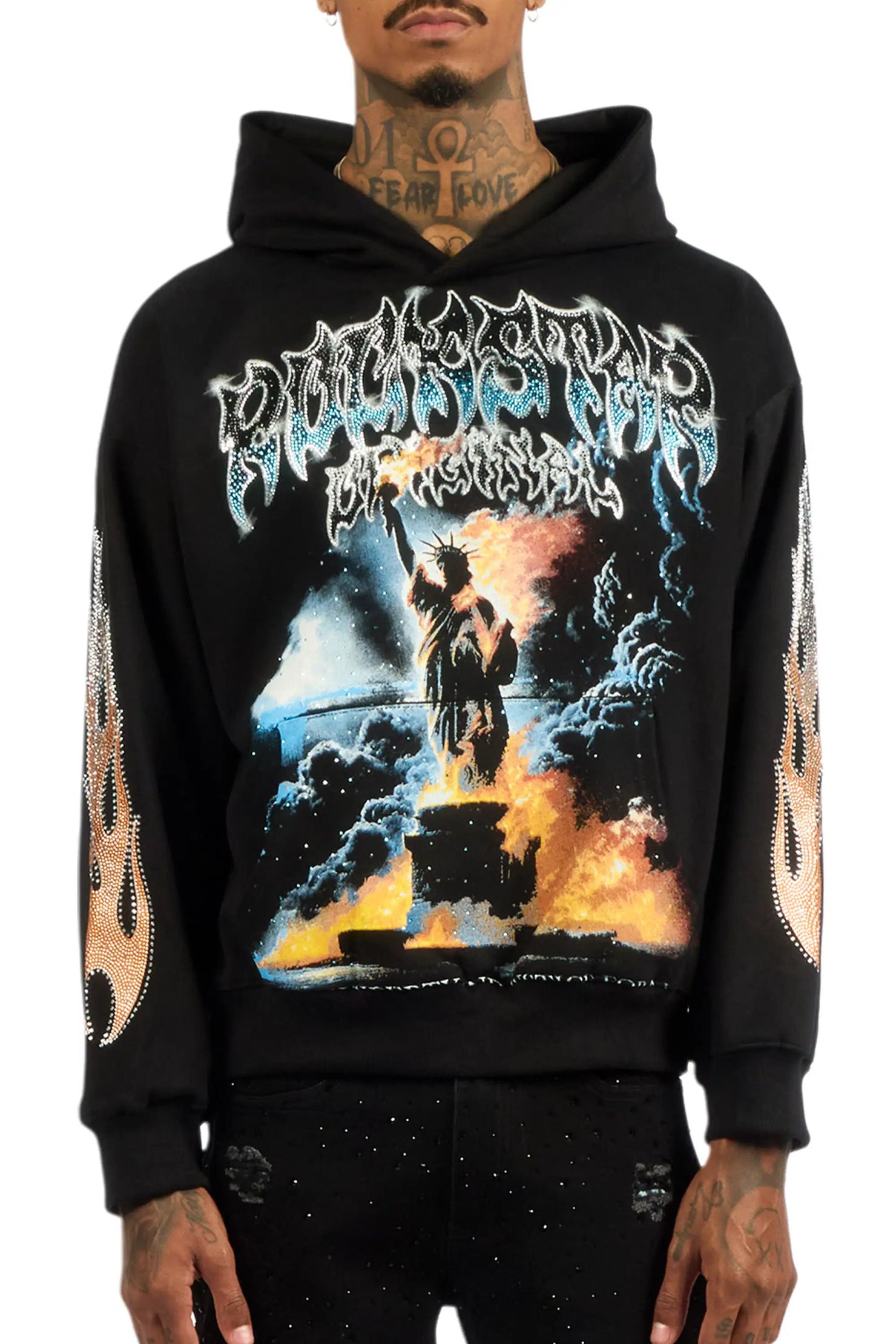 Liberta Black Rhinestone Oversized Hoodie