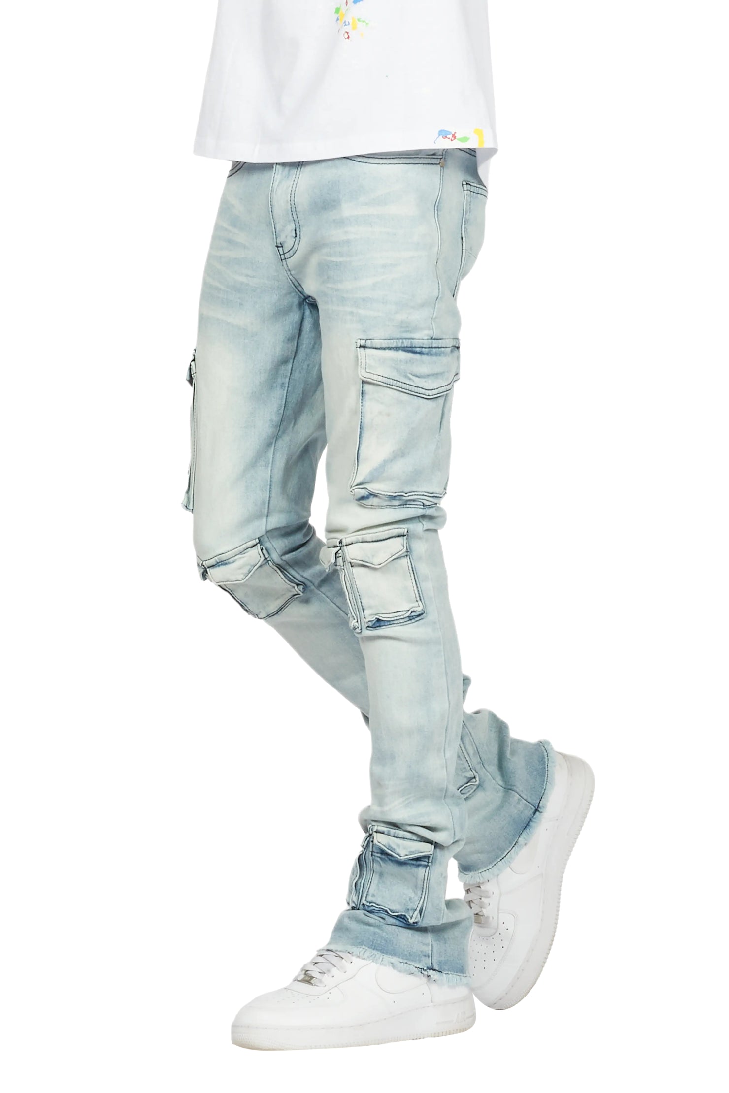 Feodor Light Blue Stacked Flare Cargo Jean