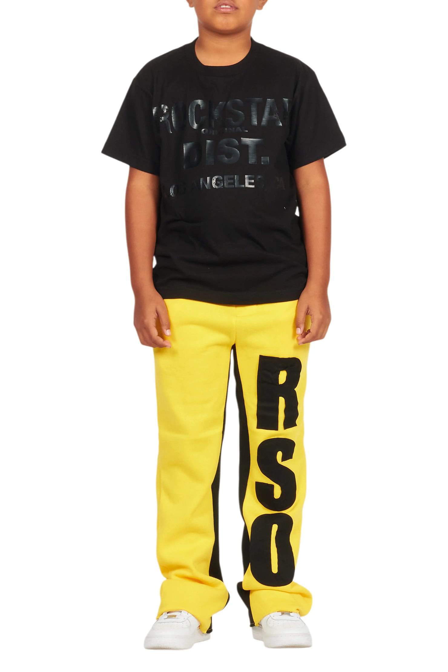 Boys Uko Yellow Stacked Baggy Flare Pant
