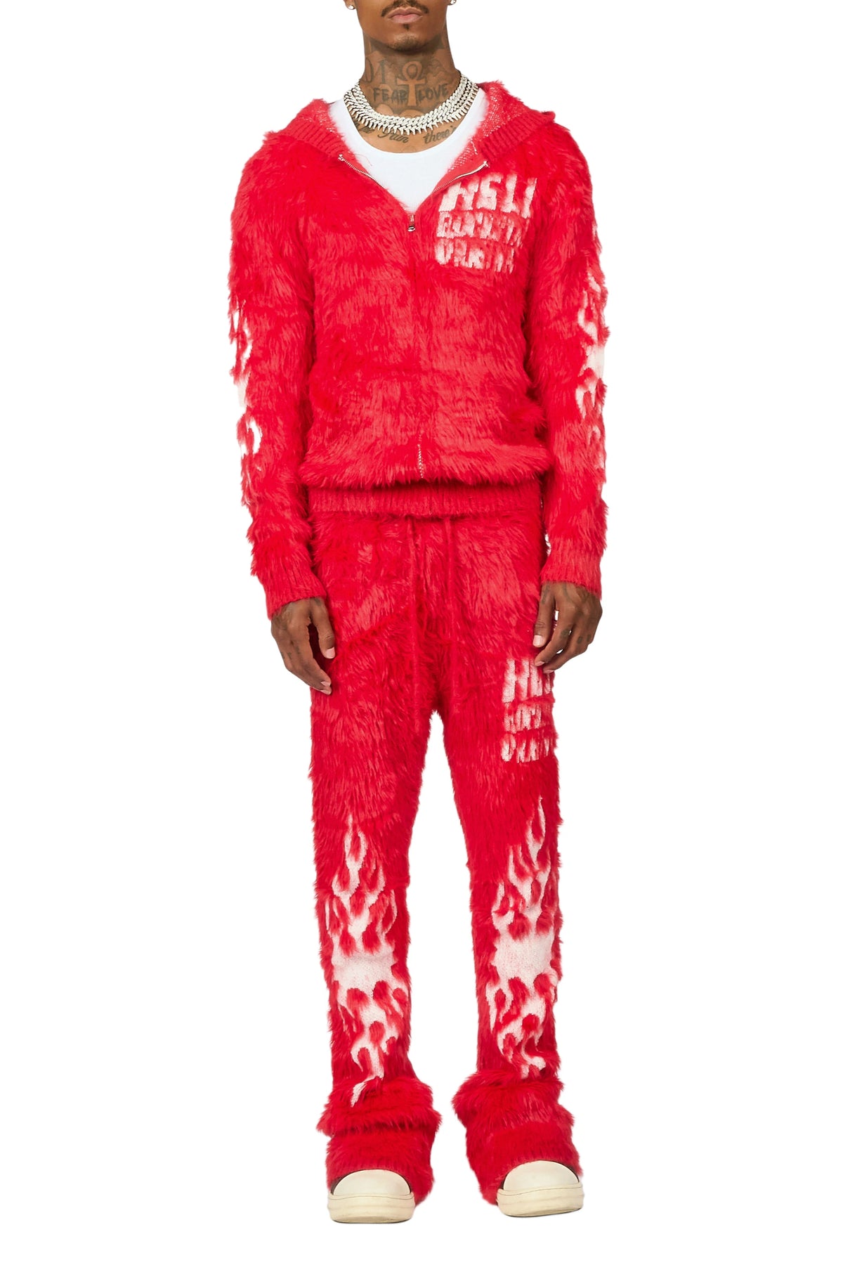 Toshio Red Stacked Flare Knitted Mohair Track Set