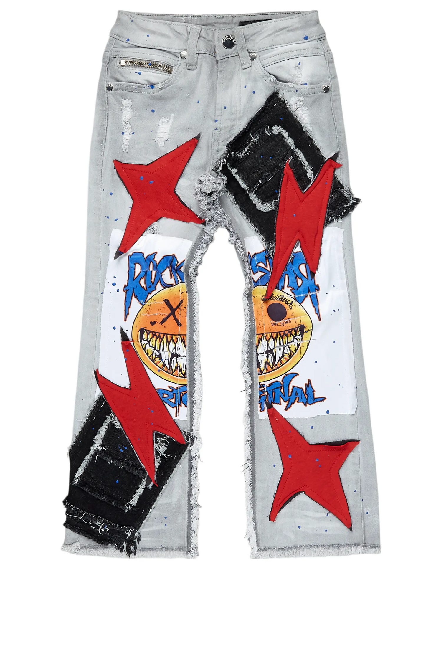 Boys Fraust Light Grey Patchwork Stacked Flare Jean