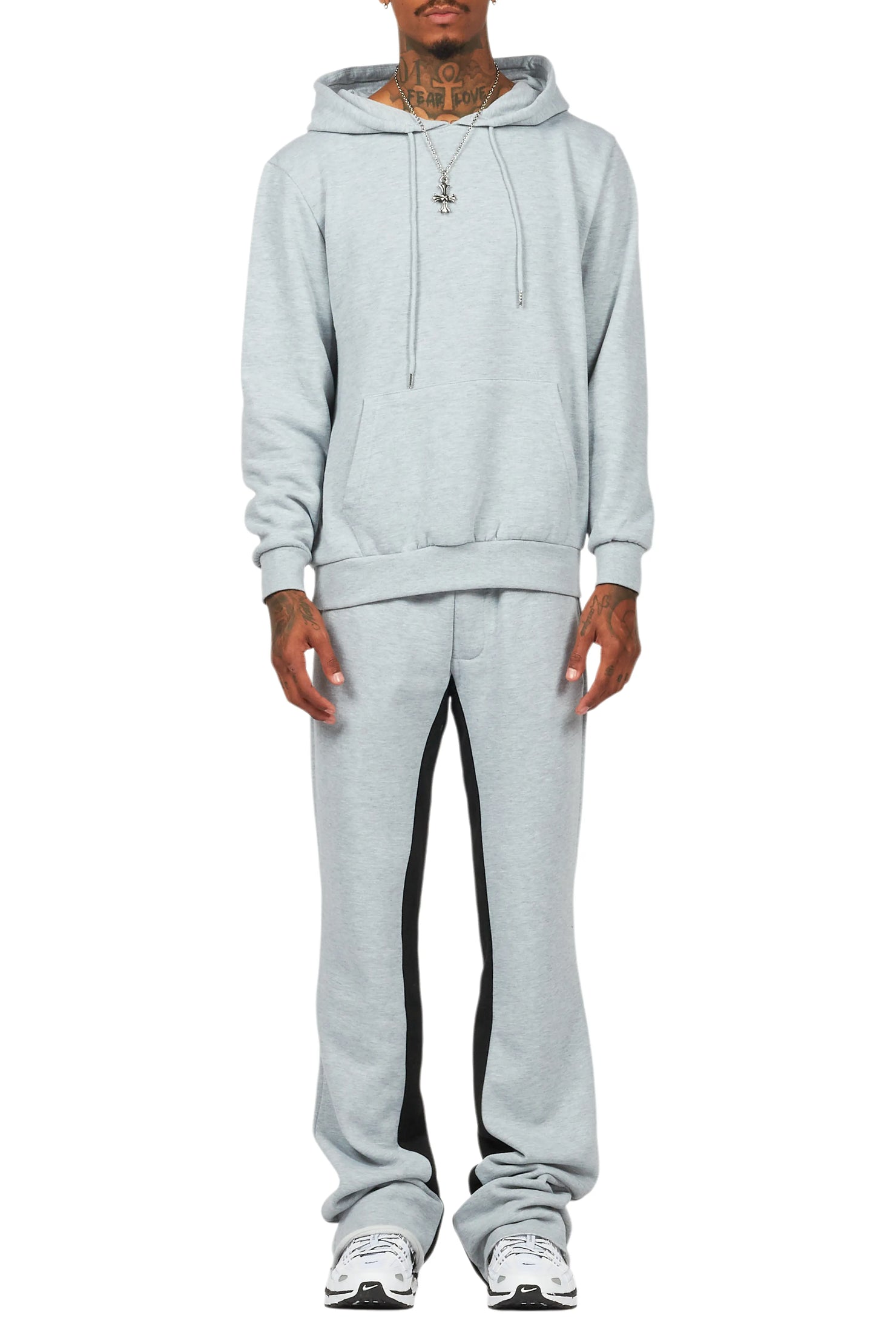 Basic Heather Grey Hoodie/Baggy Track Pant Set