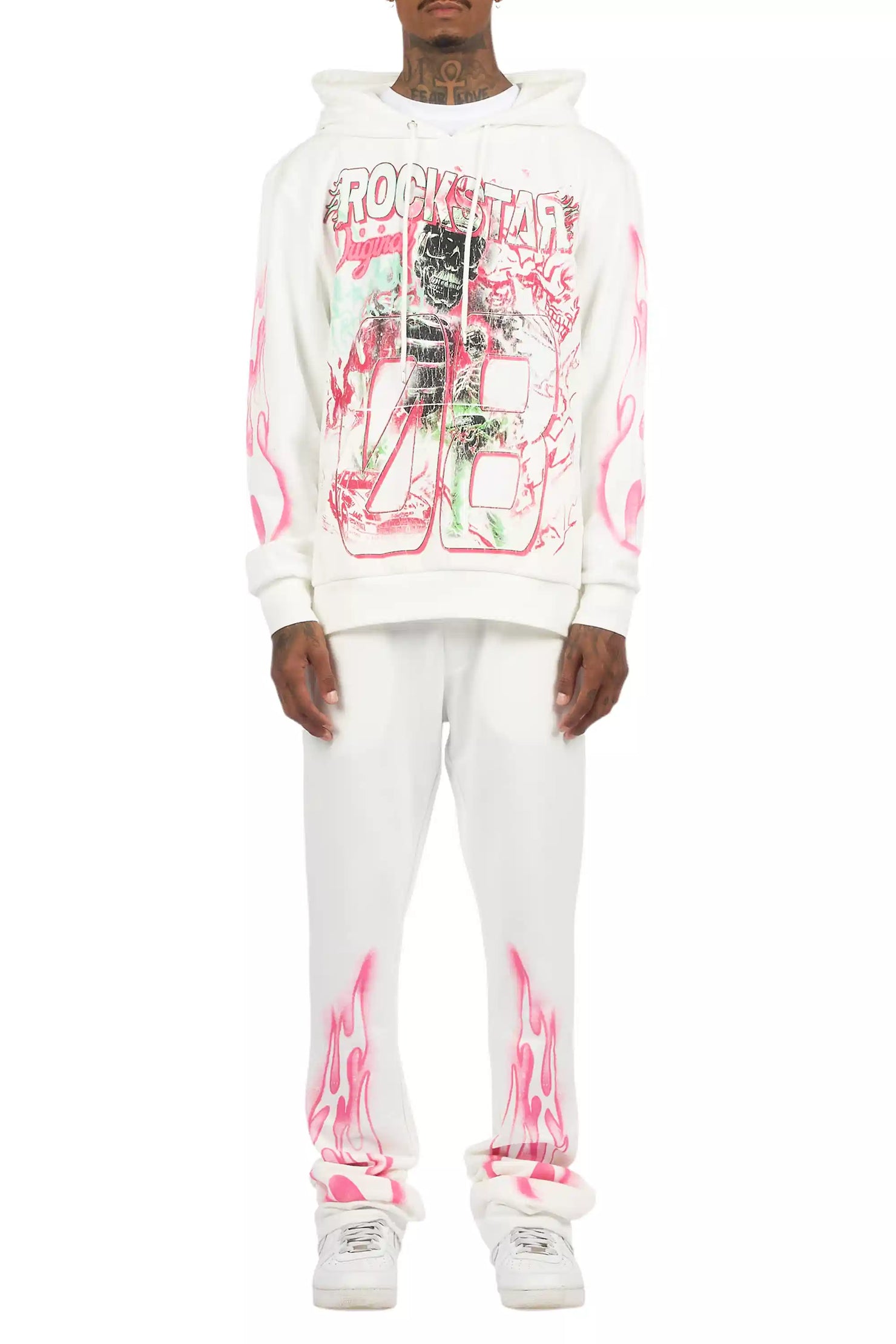 Eros White Hoodie/Stacked Pant Track Set