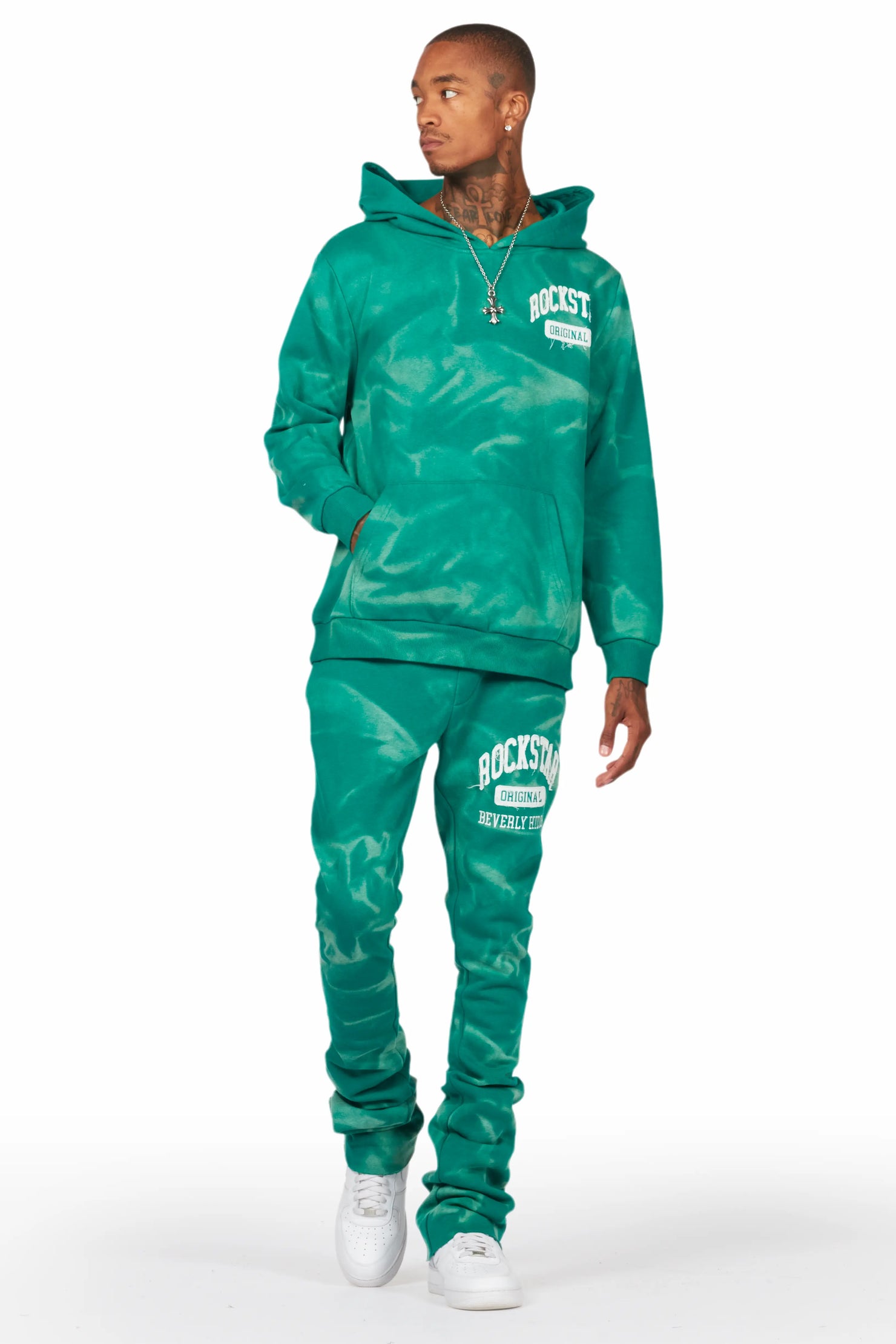 Member Green Hoodie Patchwork Stacked Flare Track Set
