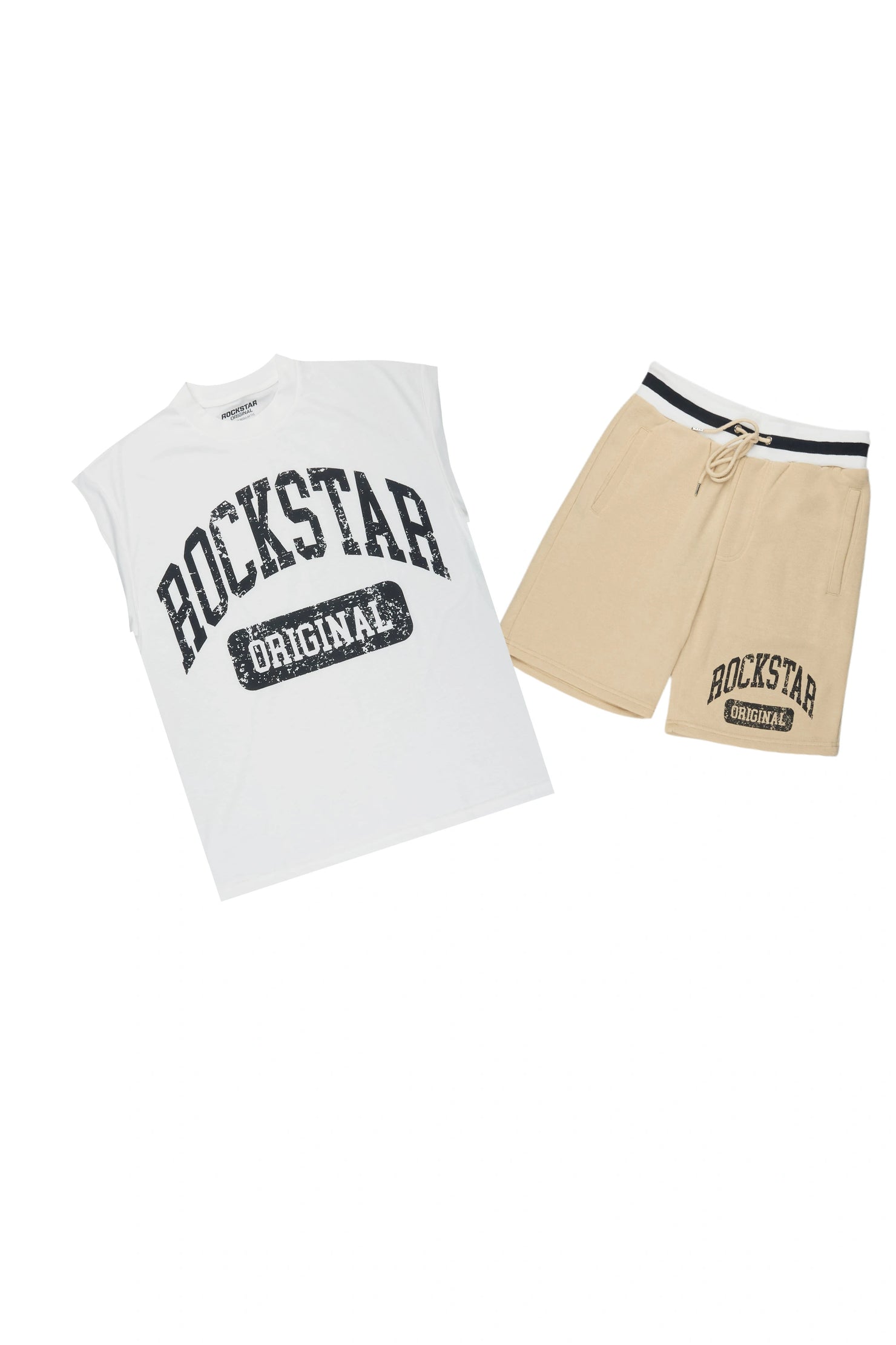 Zig White/Beige Cut Sleeve T-Shirt/Short Set