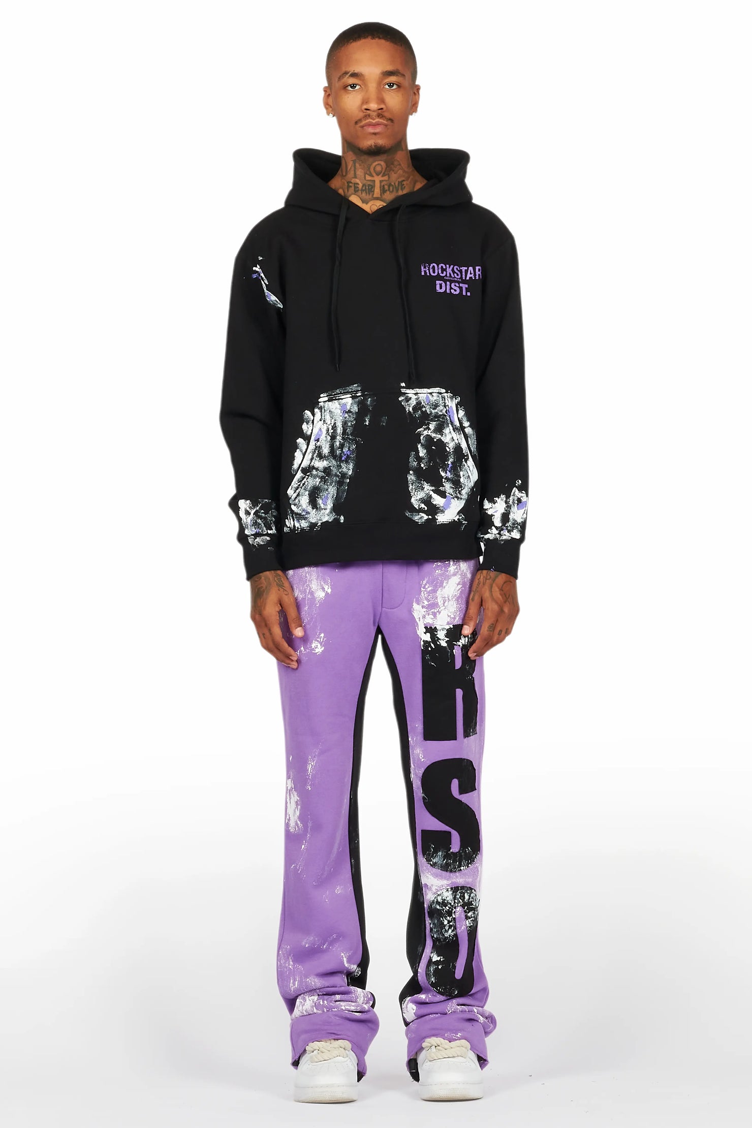 Mattox Black/Purple Hoodie/Baggy Stacked Flare Pant Set