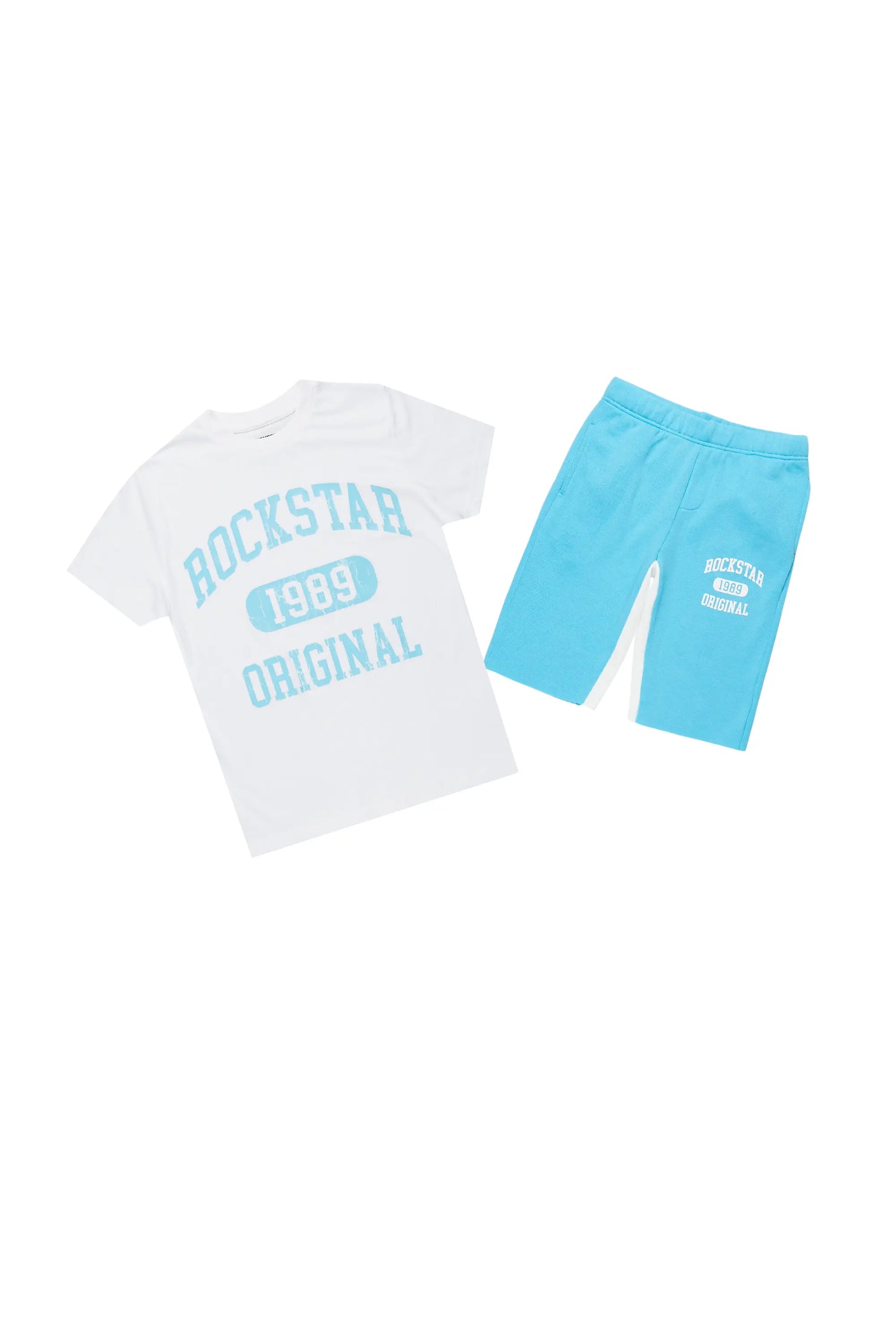 Boys Members White/Blue T-Shirt/Short Set
