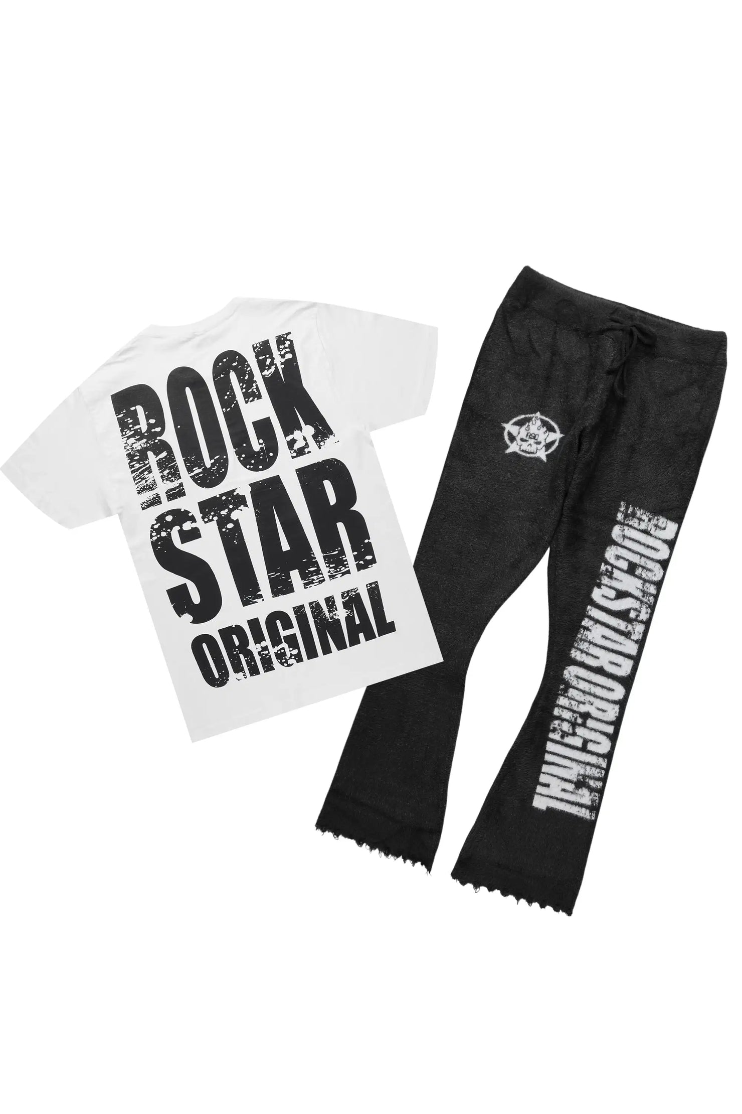 Keve White/Black T-Shirt/Knitted Mohair Flare Pant Set