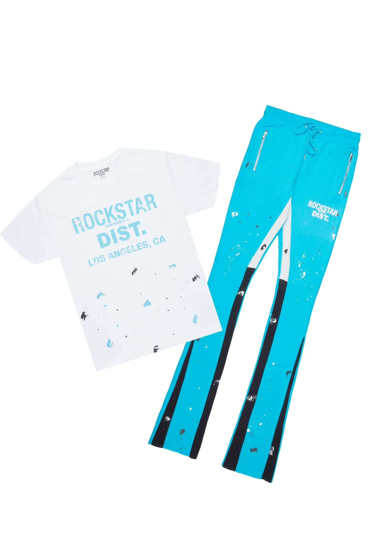 Scottie White/Blue T-Shirt/Super Stacked Flare Track Pant Set