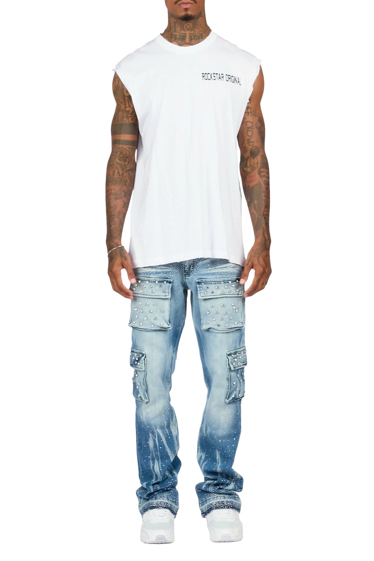 Arman Blue Rhinestone Stacked Fit Jean