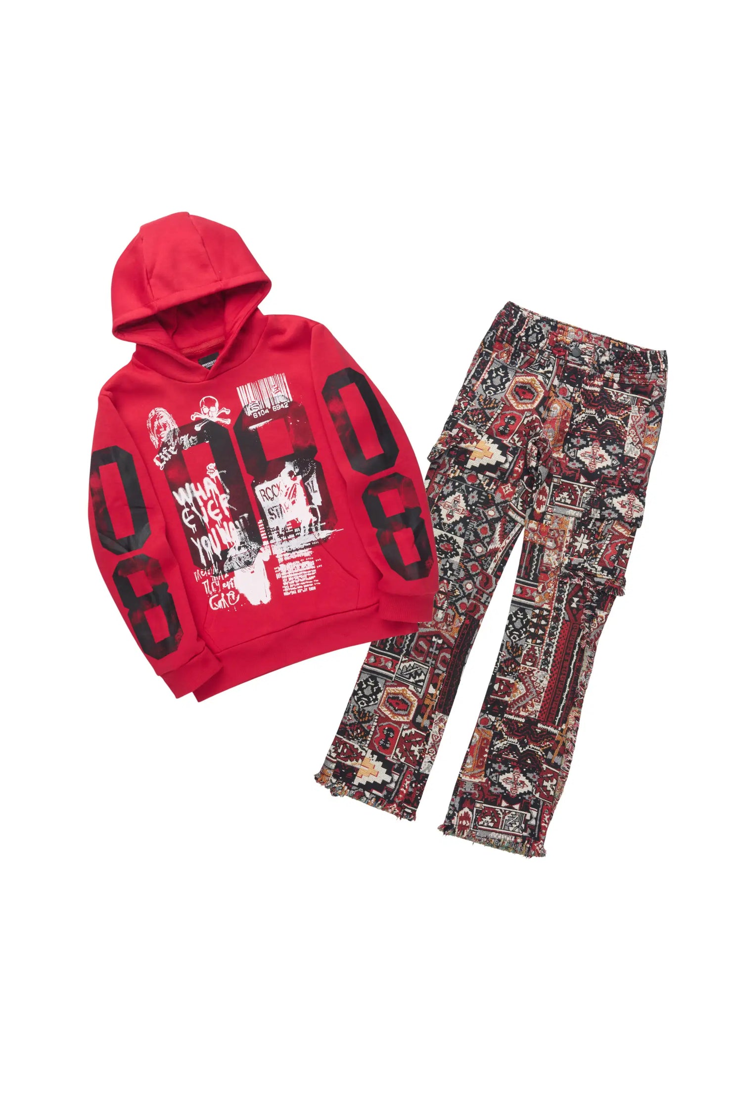 Boys Beau Red Hoodie & Ayami Multi Stacked Jean Set