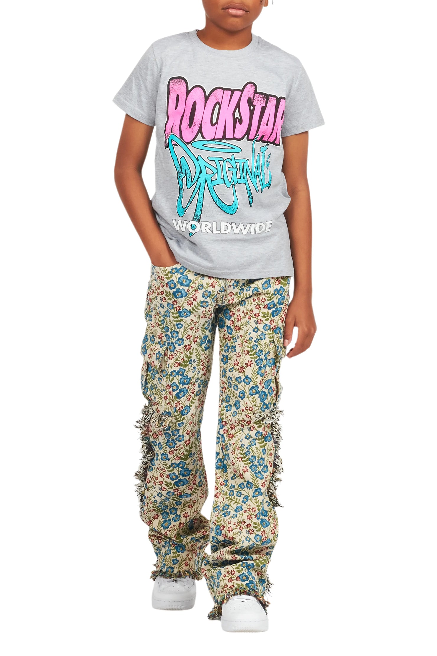 Boys Ayami Beige/Multi Slim Tapestry Flare Pants