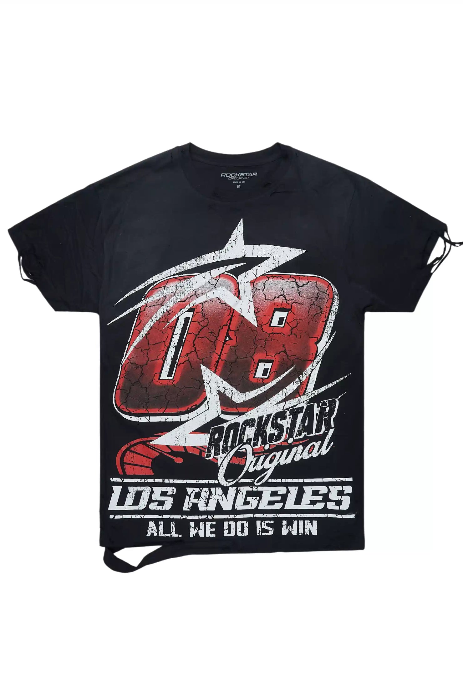 Kastell Black Oversized Distressed Graphic T-Shirt