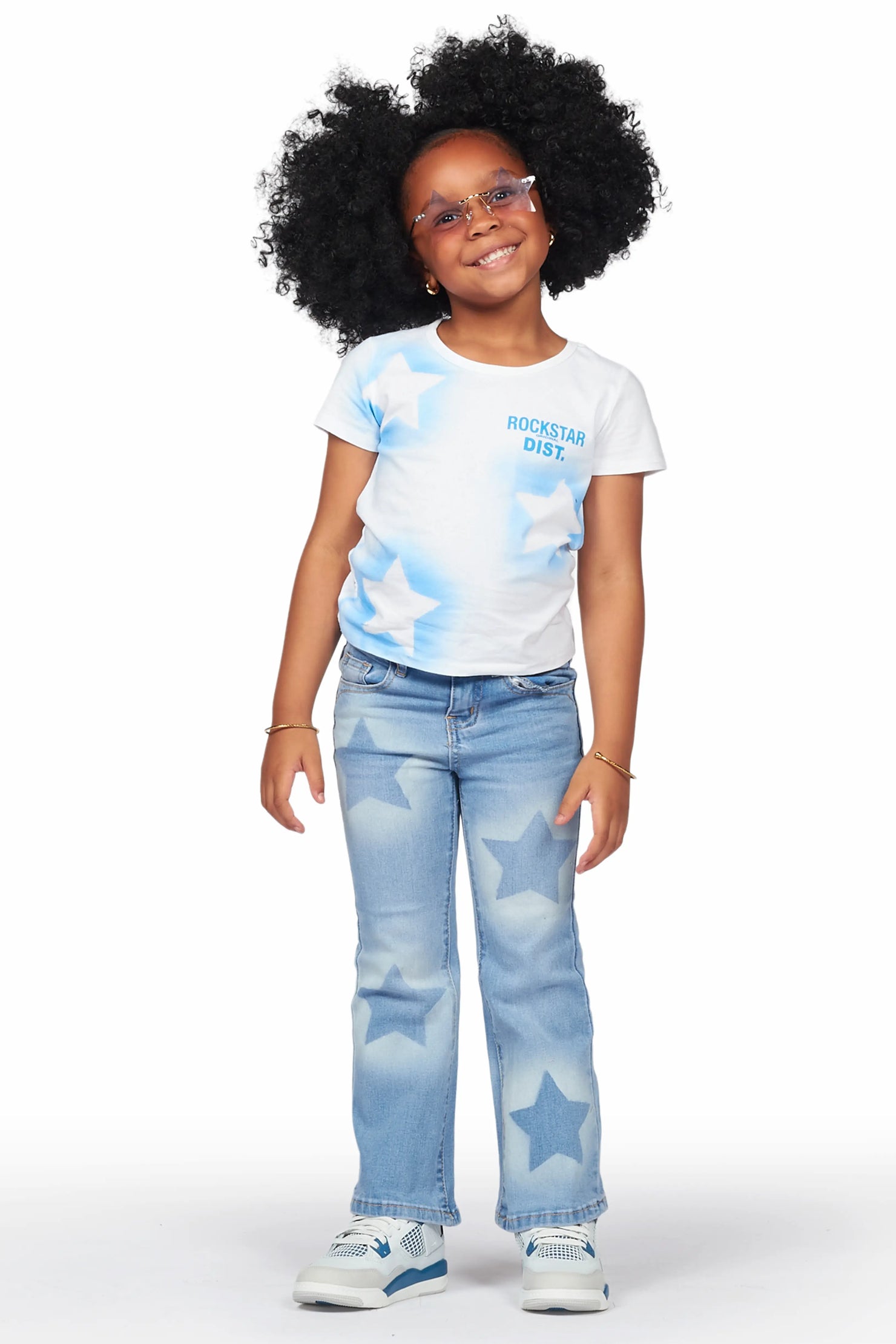Girls Danna White T-Shirt Flare Jean Set