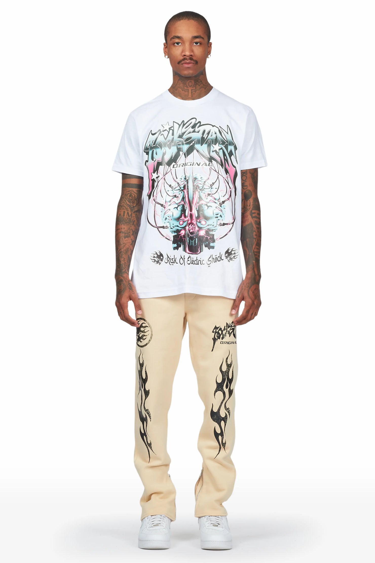 Ezekiel White/Beige T-Shirt Slim Fit Track Set