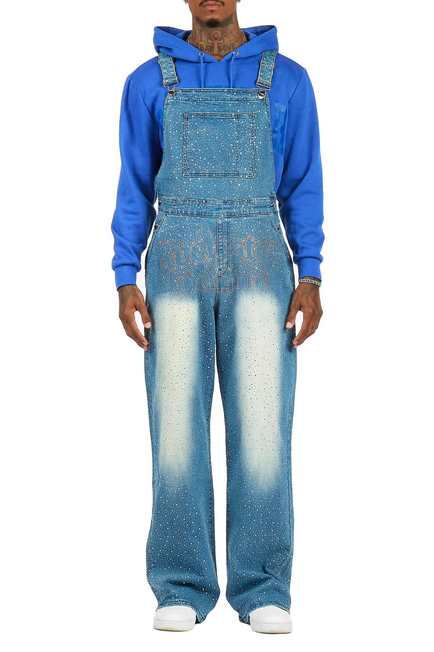 Dezmin Medium Blue Rhinestone Denim Overall