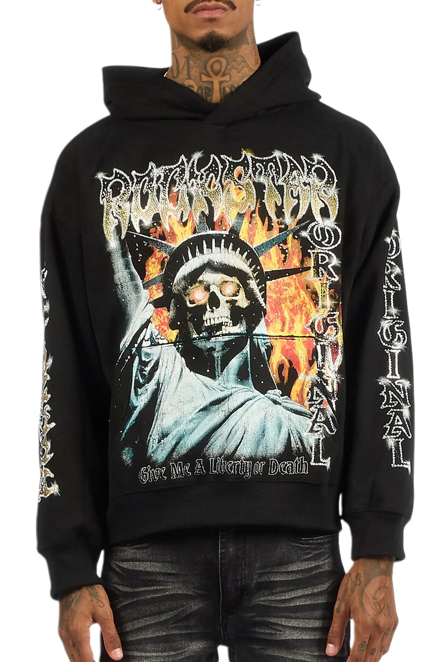 Burza Black Rhinestone Oversized Hoodie