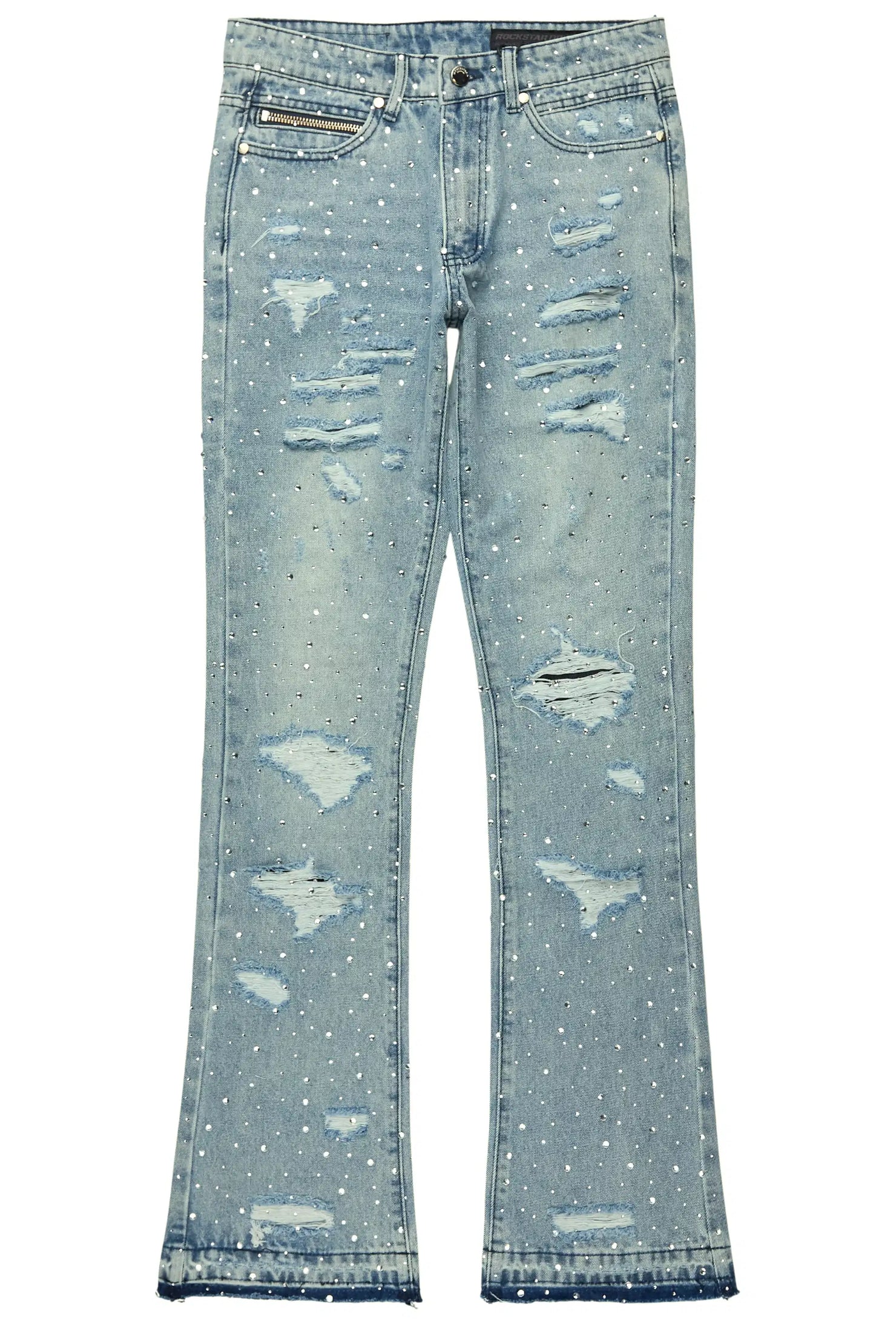Stunt Blue Rhinestone Stacked Flare Jean
