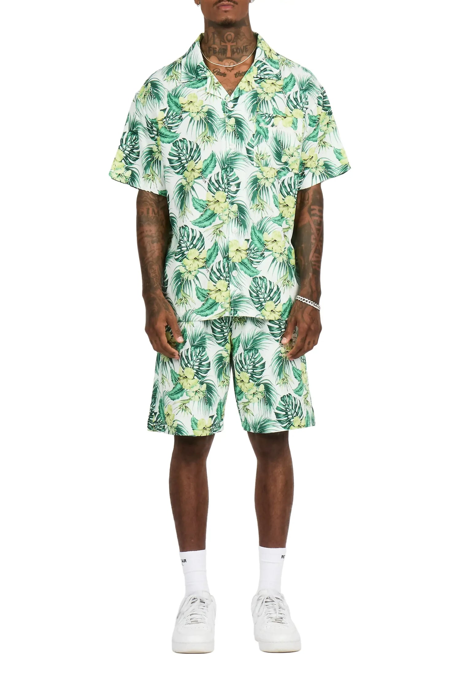 Puka Green Button Down Shirt/Short Set