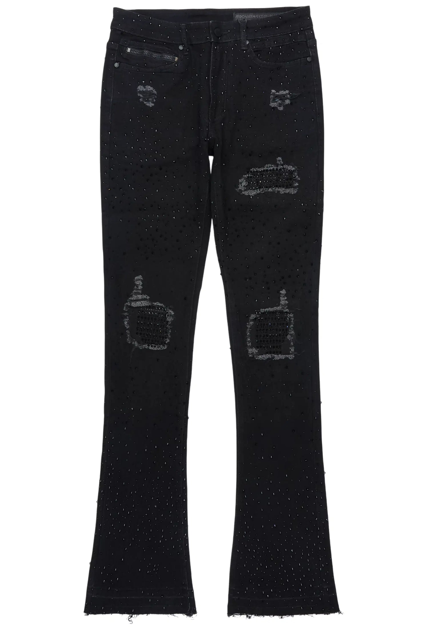 Prism Black/Black Rhinestone Stacked Flare Jean