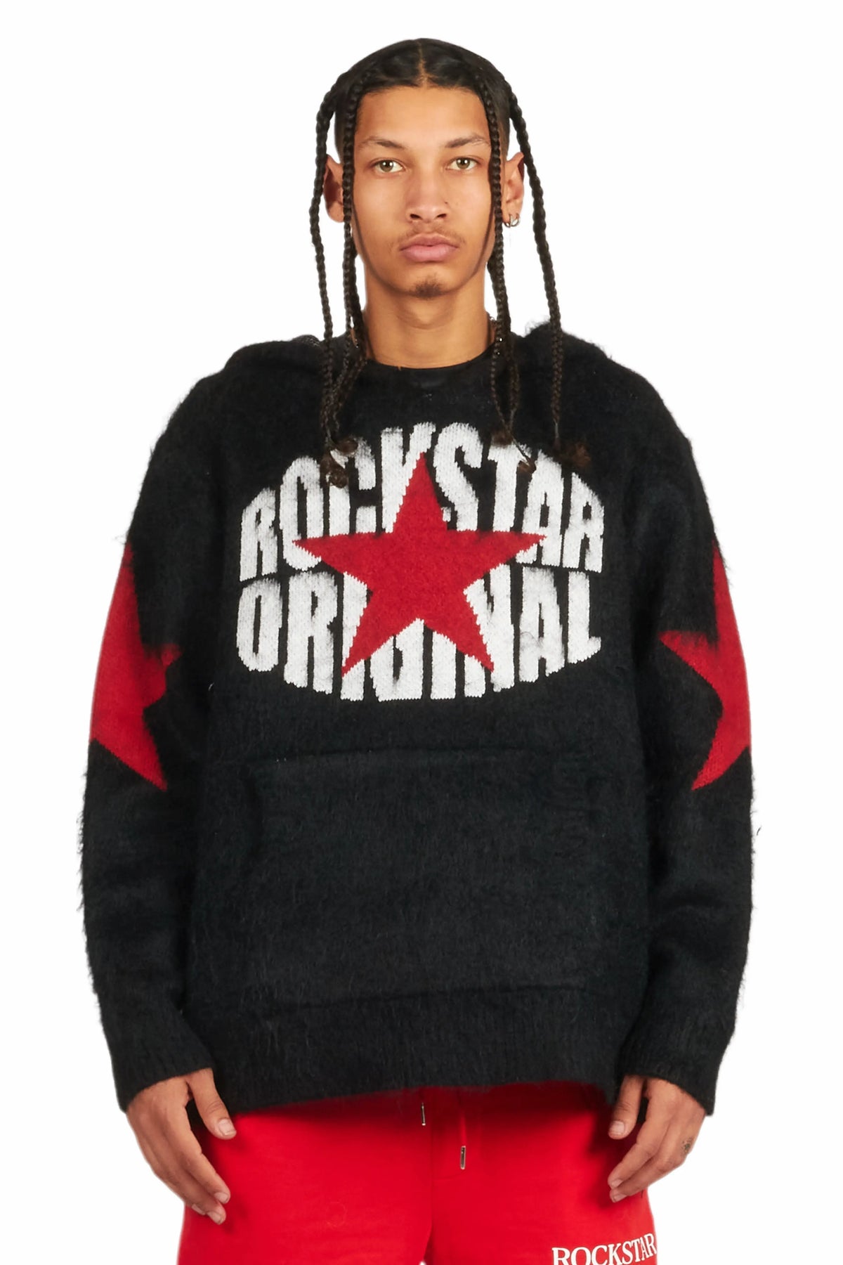 States Black Graphic Knitted Hoodie