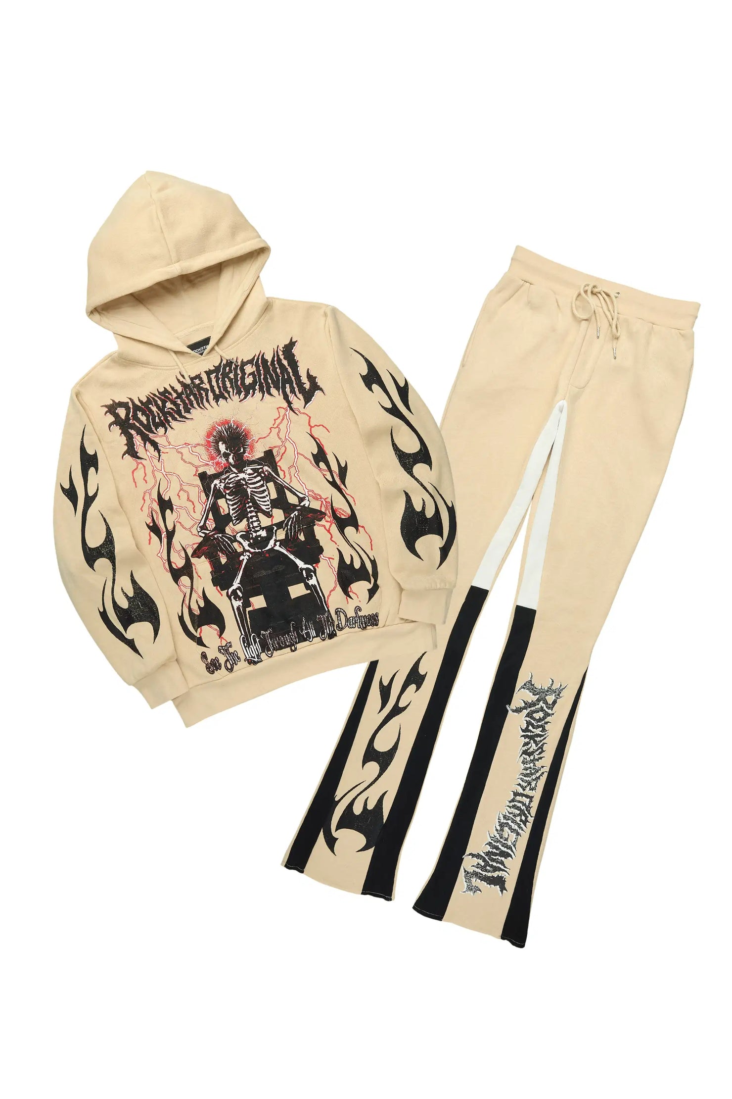 Deathrow Beige/Black Hoodie/Stacked Track Pant Set