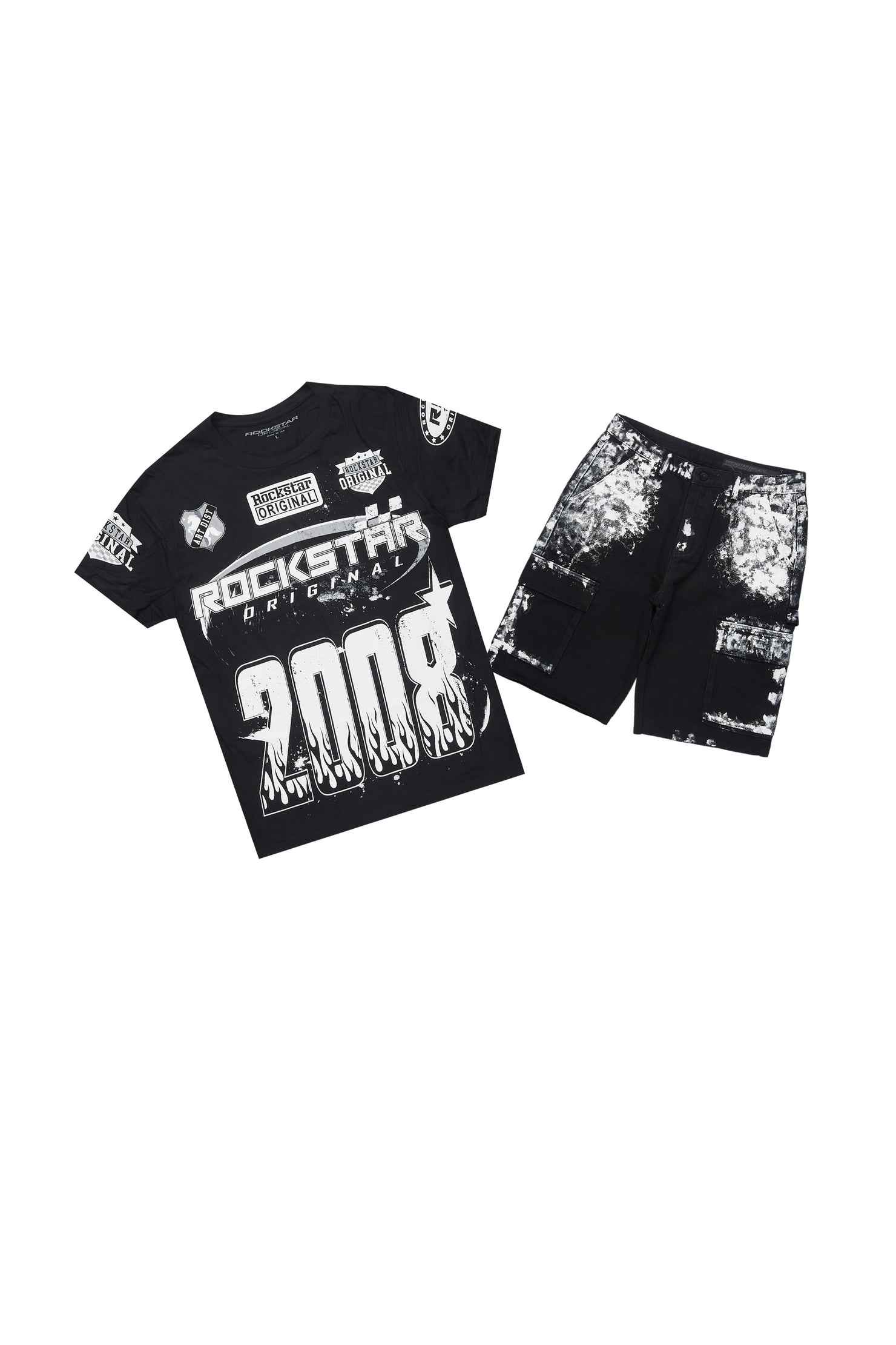 Amos Black/White T-Shirt/Denim Short Set