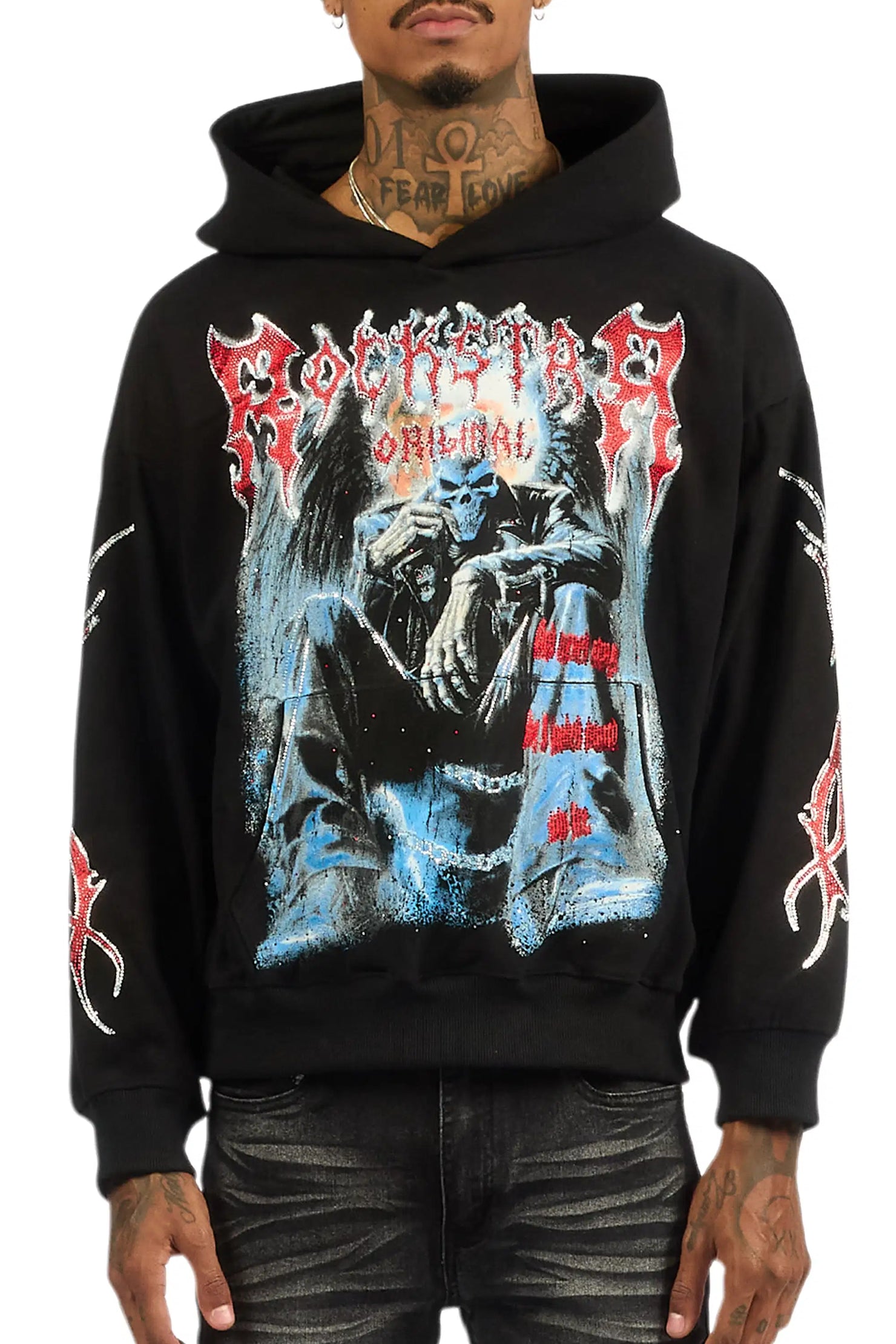 Krowne Black Rhinestone Oversized Hoodie