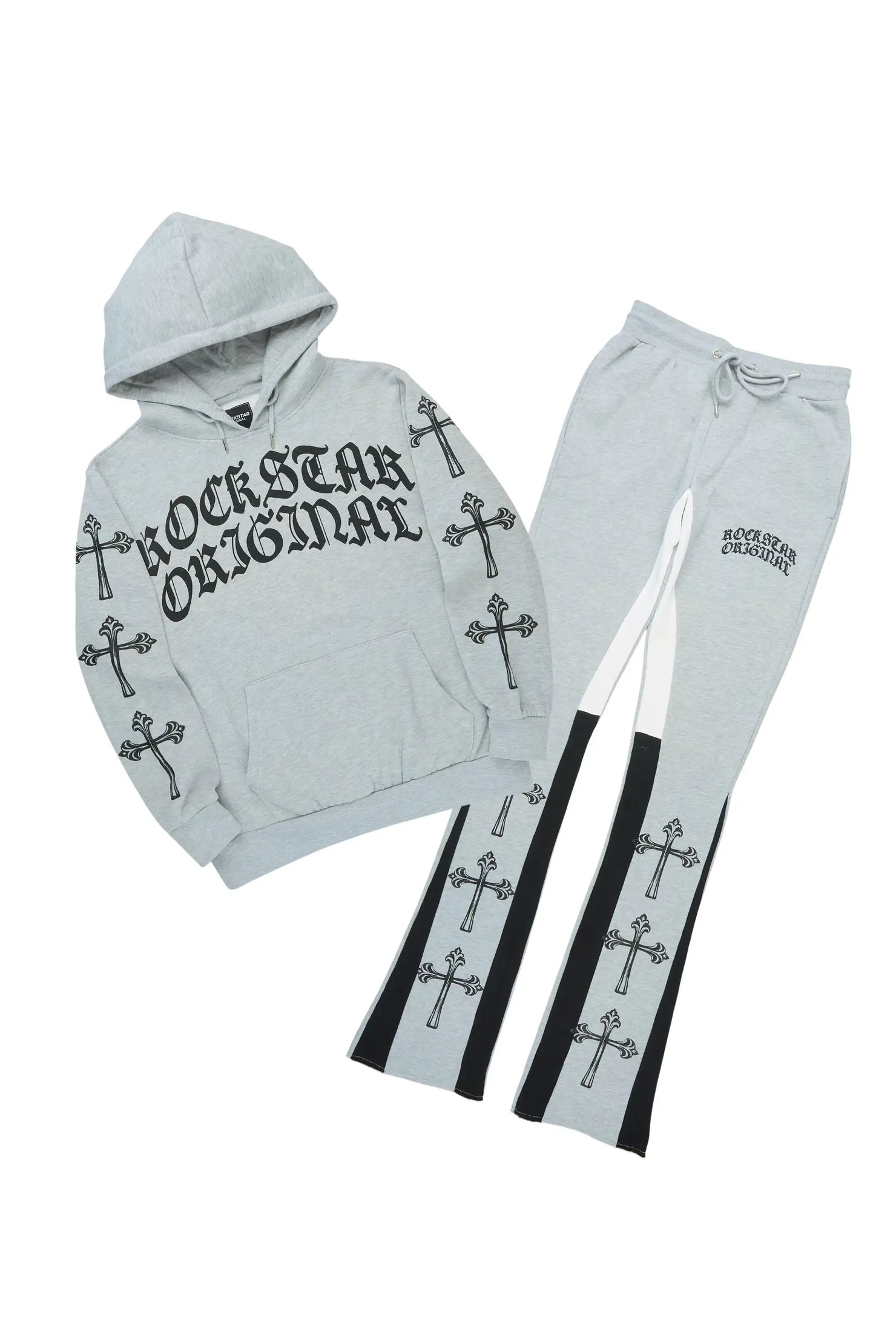 Michael Heather Grey/Black Hoodie/Stacked Flare Track Set