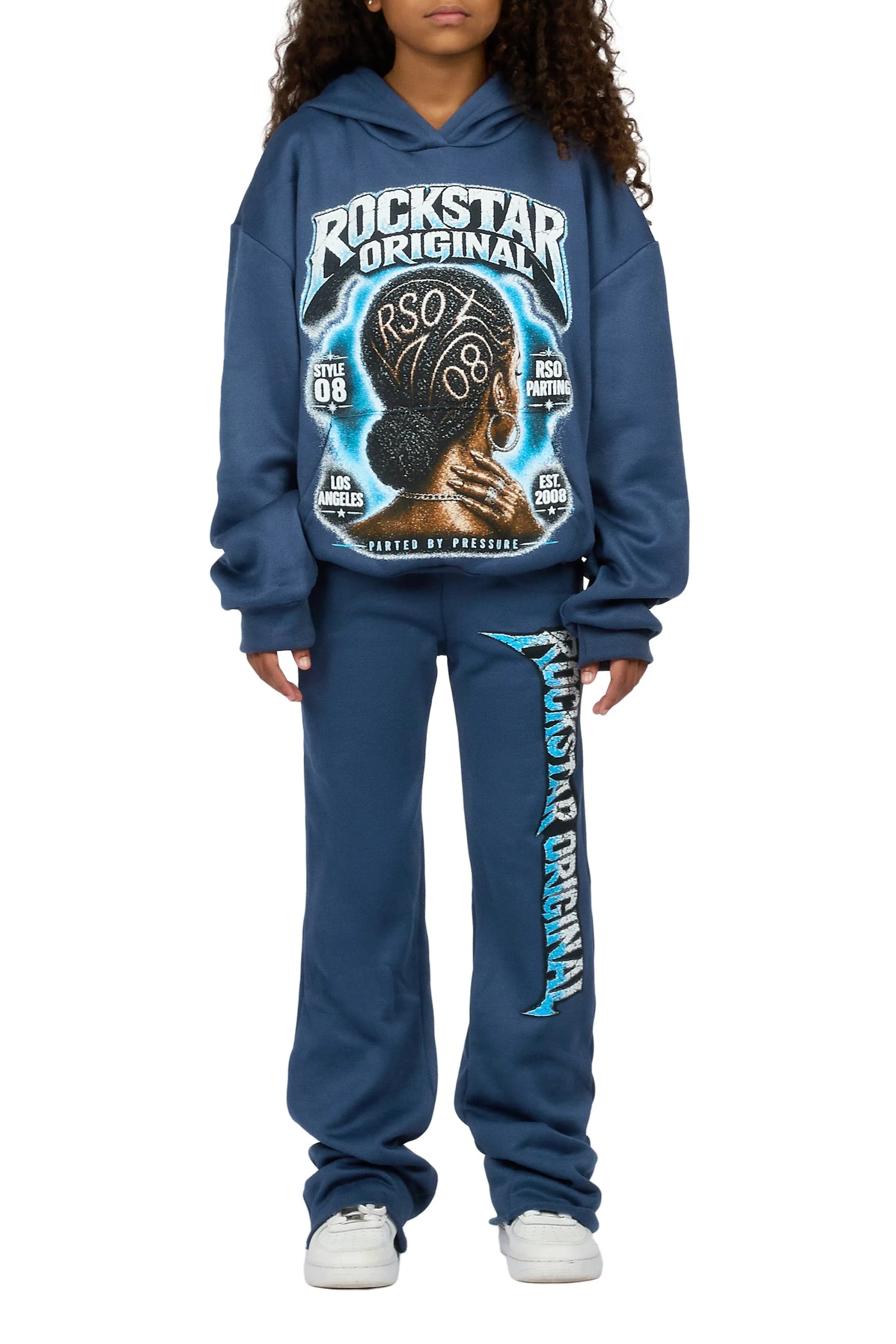 Girls Arkel Navy Hoodie Stacked Track Set