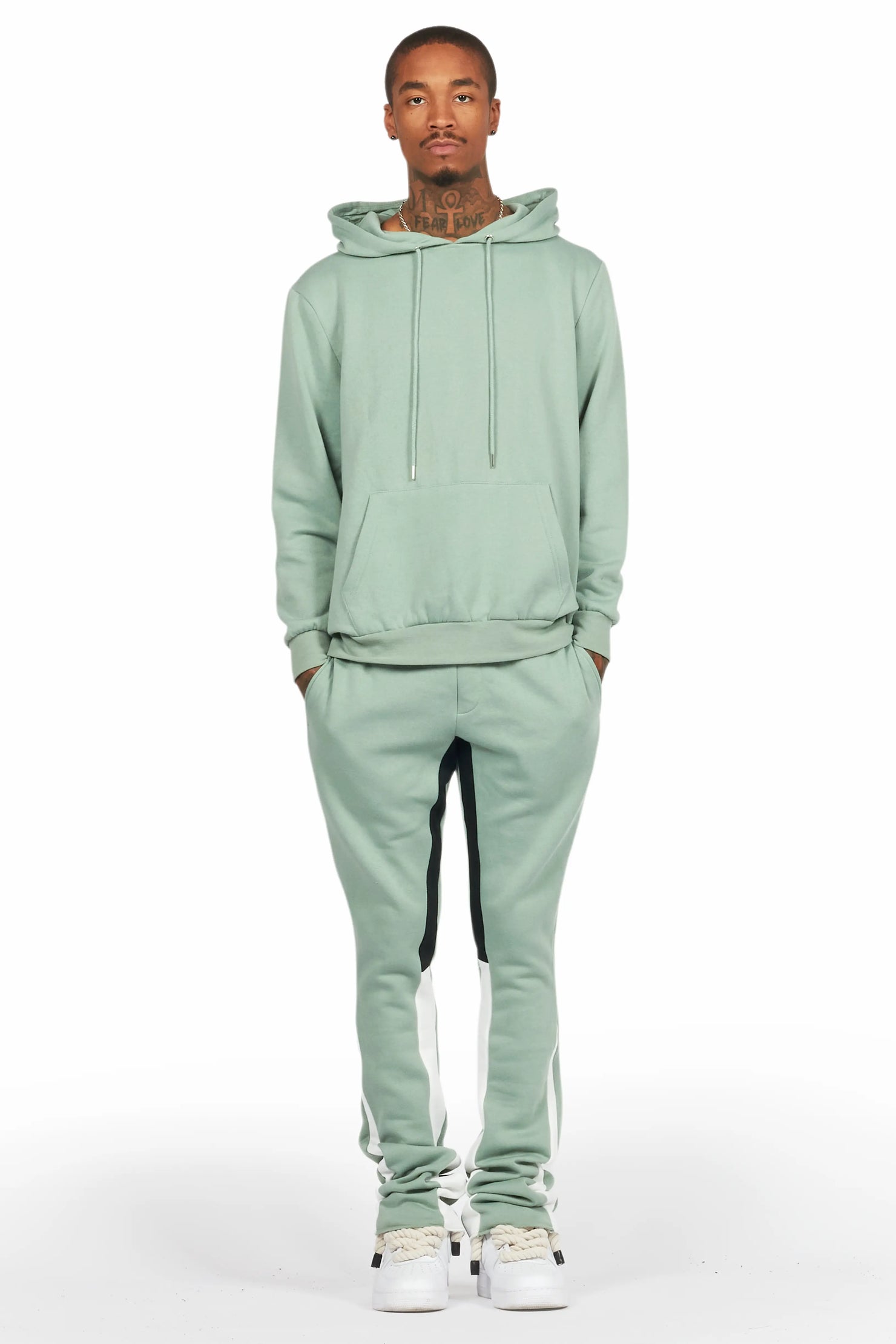 Basic Sage Hoodie/Stacked Flare Track Set