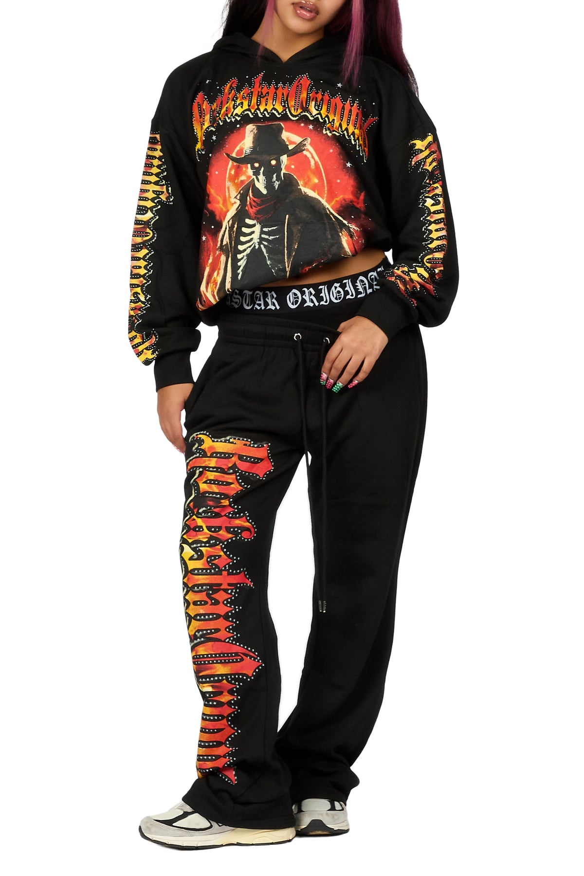 Anneleise Black Graphic Baggy Fit Track Set