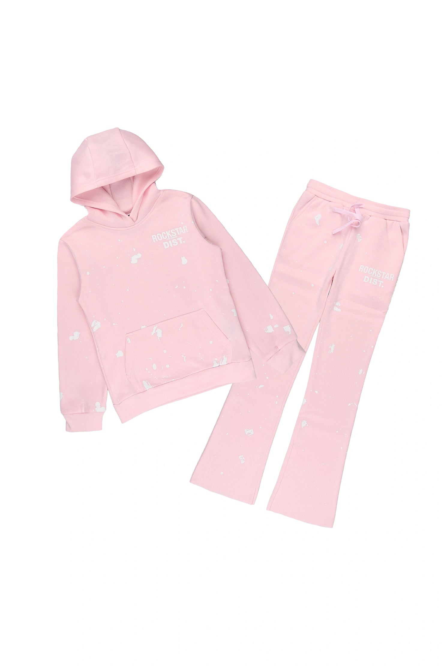 Girls Hadley Light Pink/White Hoodie Stacked Flare Track Set