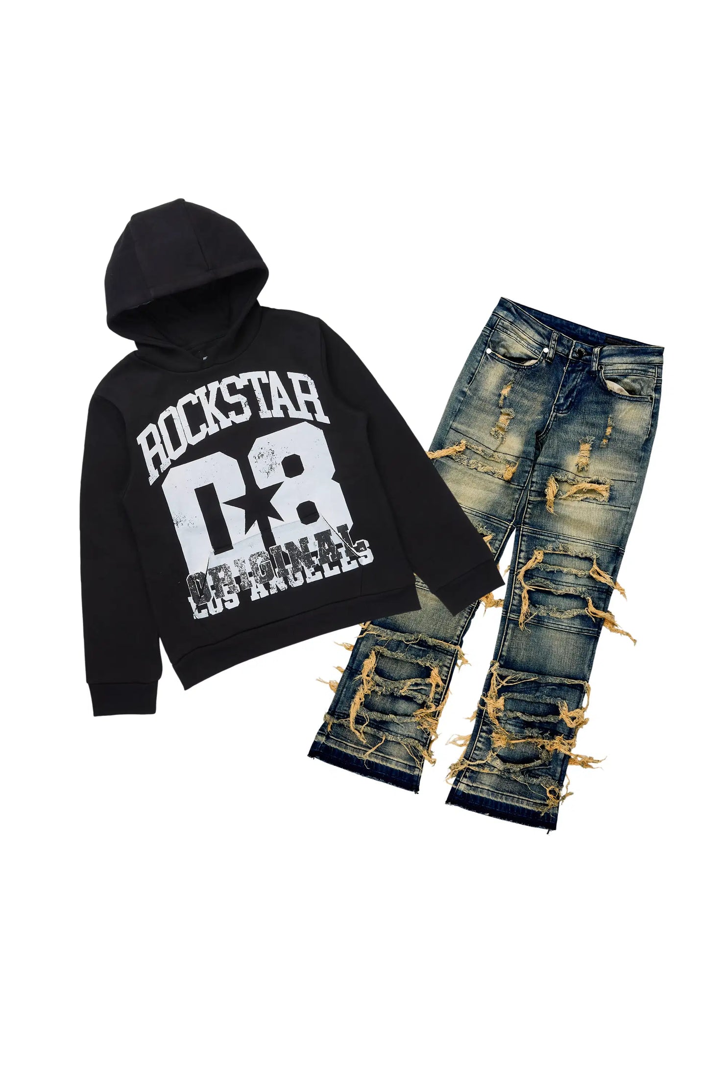 Boys Kalix Black Hoodie & Vasco Tint Stacked Jean Set