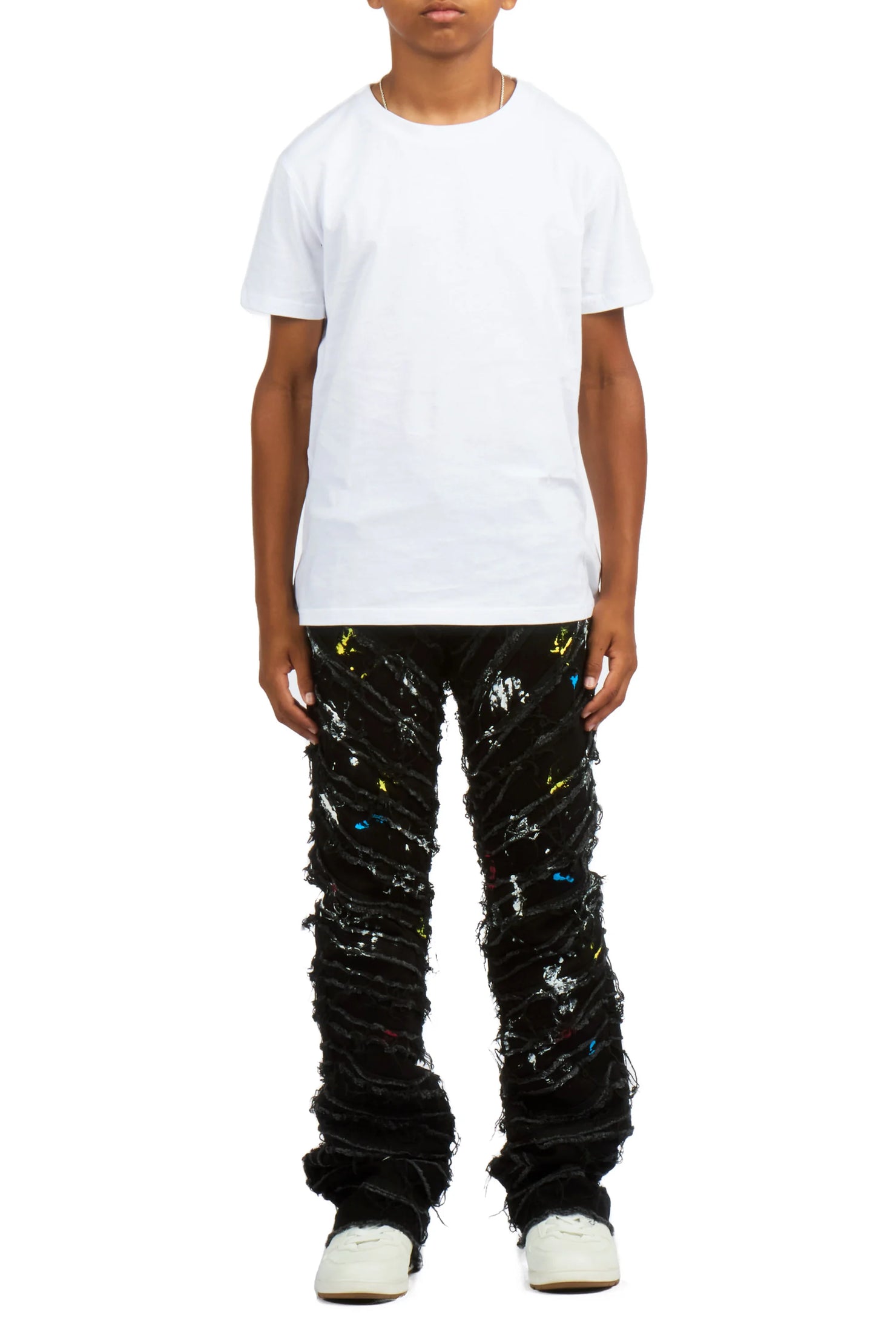 Boys Charly 2.0 Black Stacked Painter Flare Jean