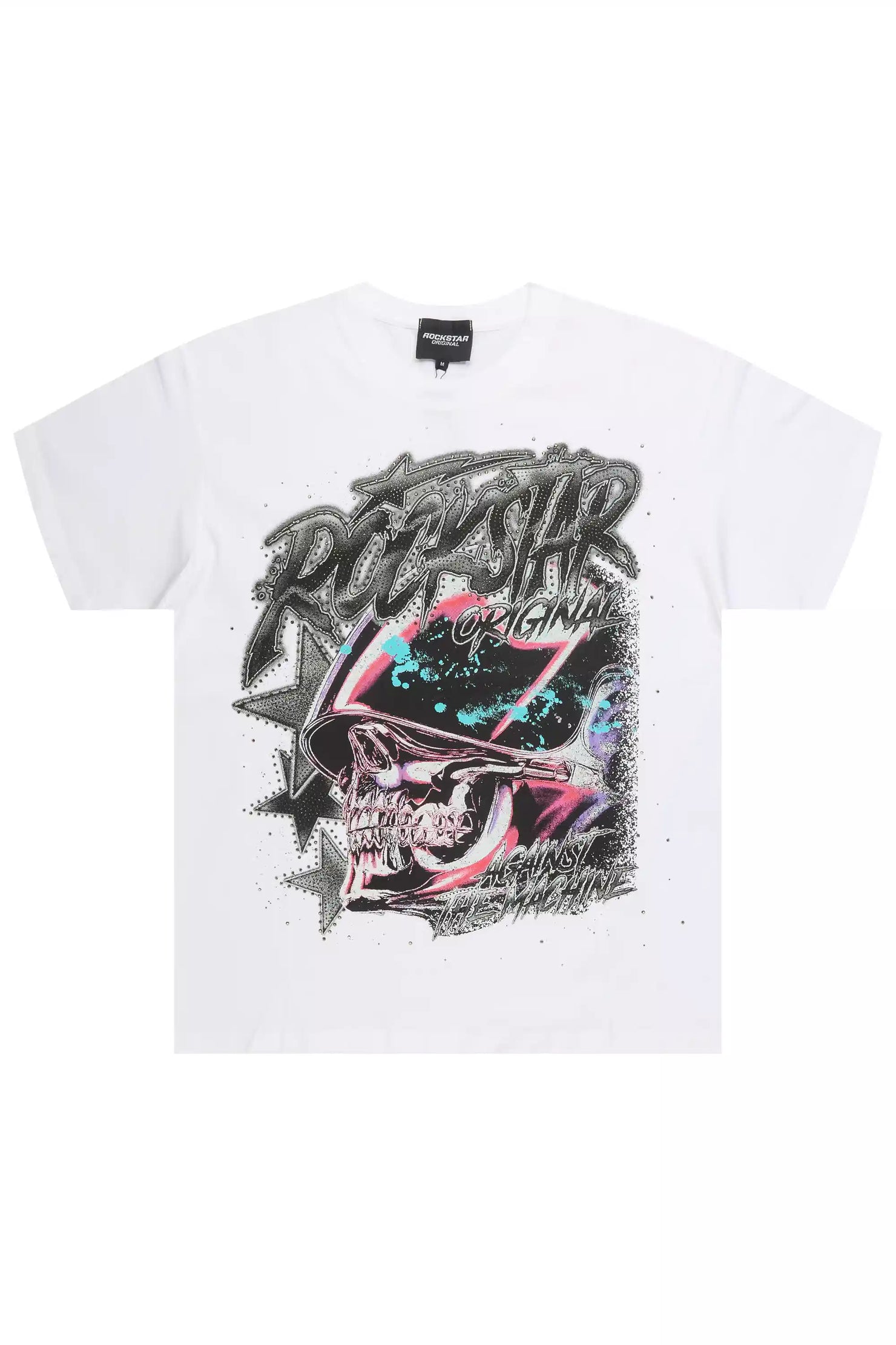 Outerworld White Graphic Rhinestone T-Shirt