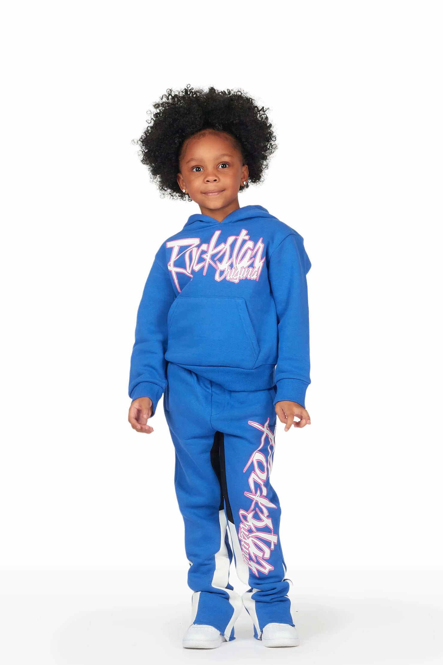 Girls Kalie Royal Blue Hoodie Stacked Flare Track Set