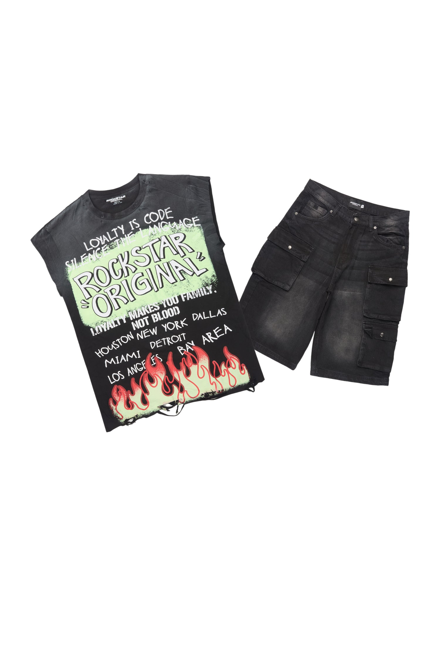 Beno Black Muscle Tee/Denim Jort Set