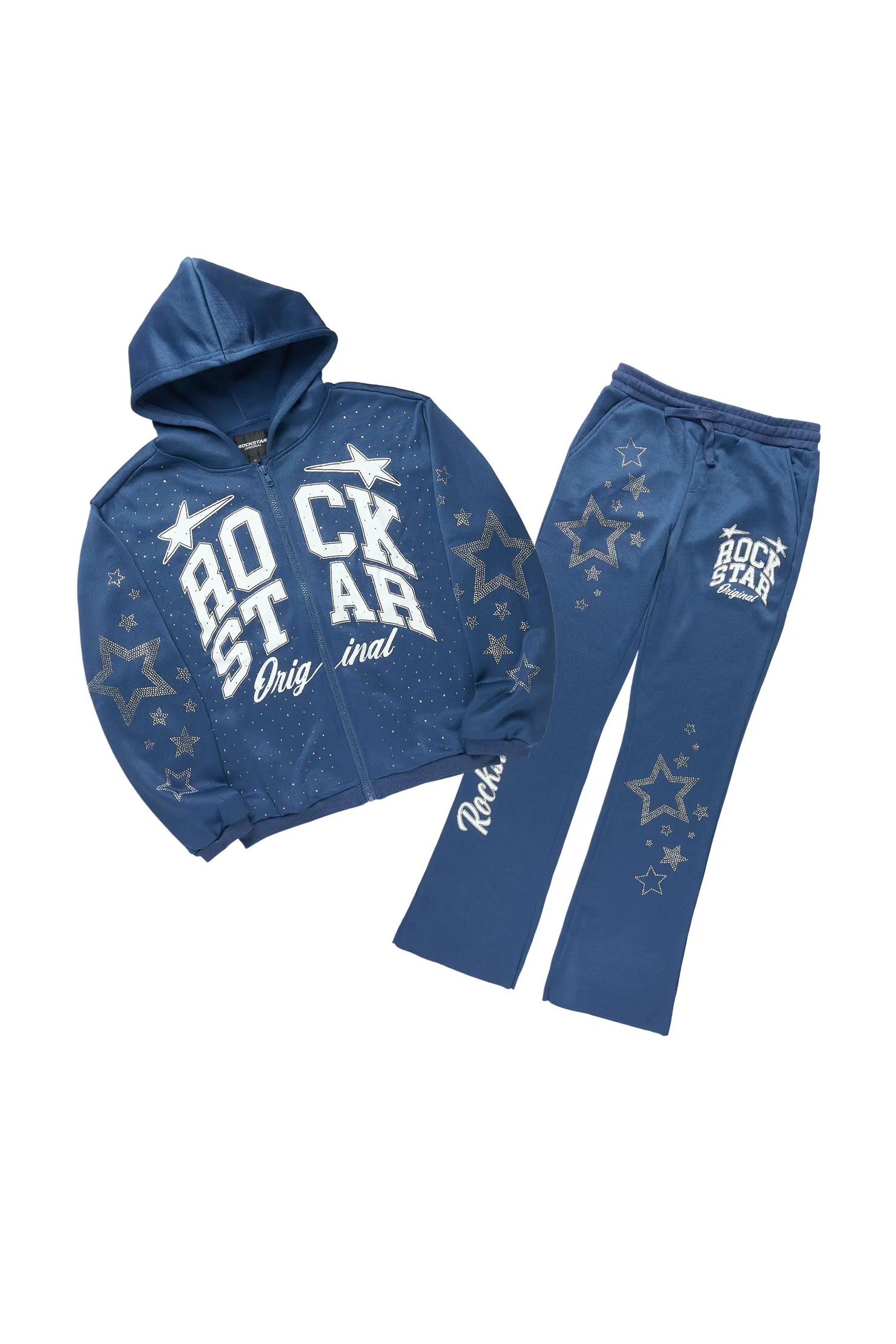 Boys Flaveyo Blue/White Rhinestone Stacked Track Set