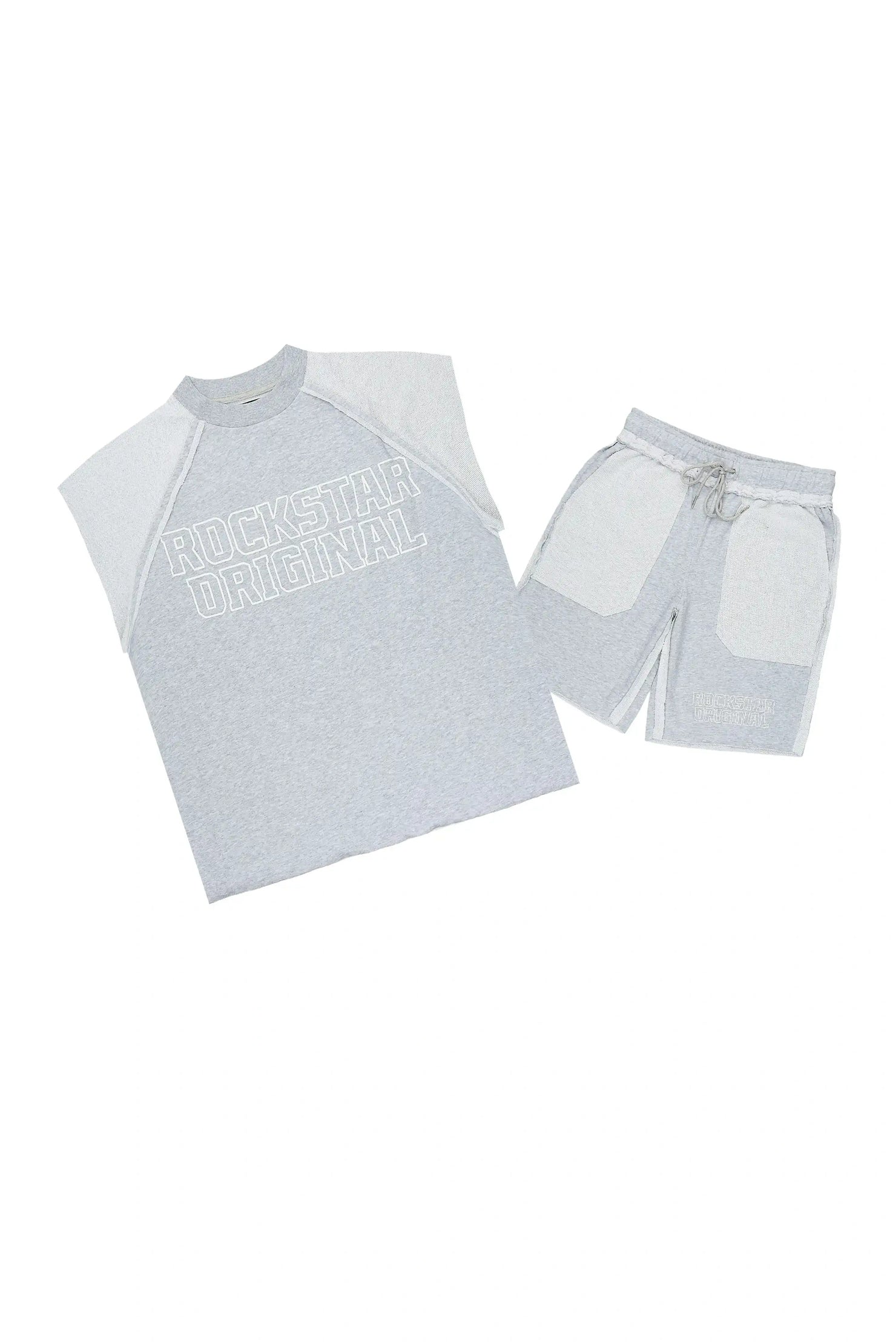 Essential Heather Grey Cut Sleeve T-Shirt/Short Set