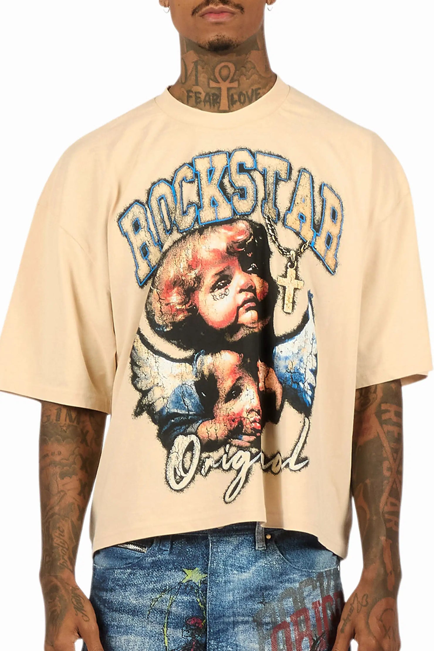 Deiter Beige Boxy Crop T-Shirt