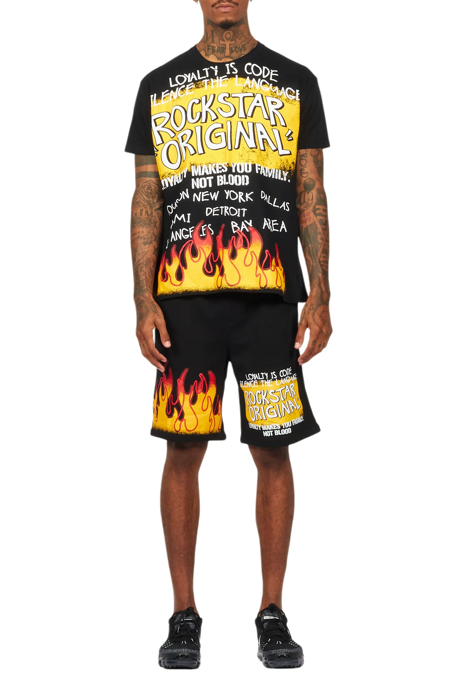 Beno Black Graphic T-Shirt Short Set