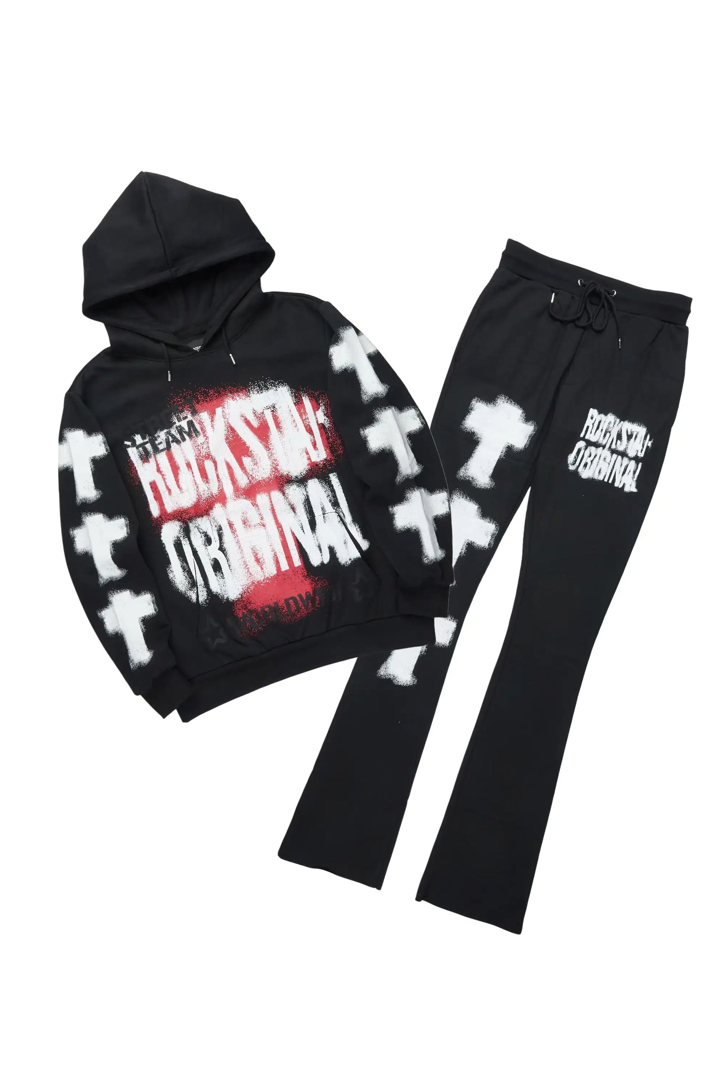 Crest Black/White Hoodie/Stacked Pant Track Set