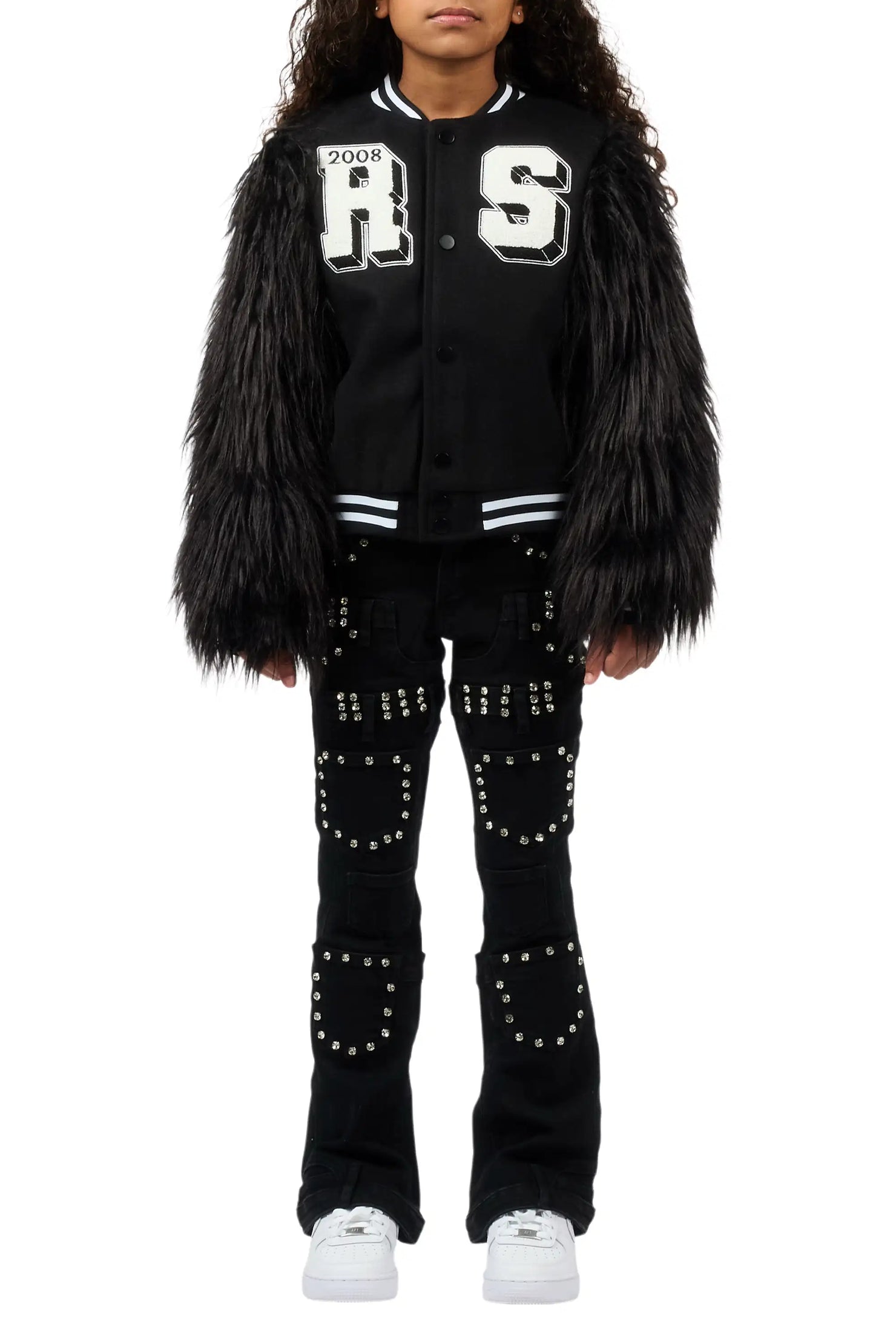 Girls Vicky Black Rhinestone Stacked Jean