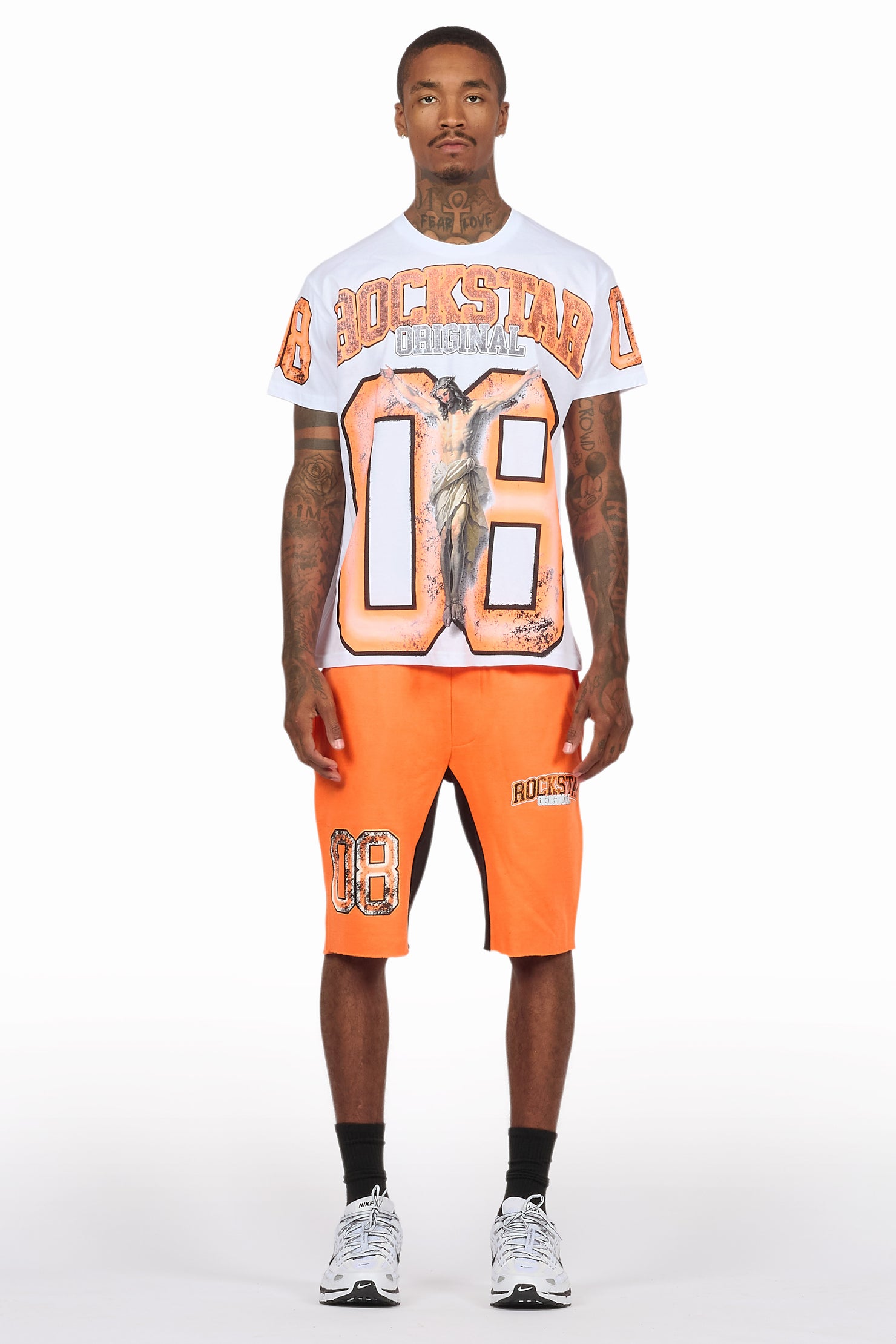 Fields White/Orange Raw Edge T-Shirt Short Set